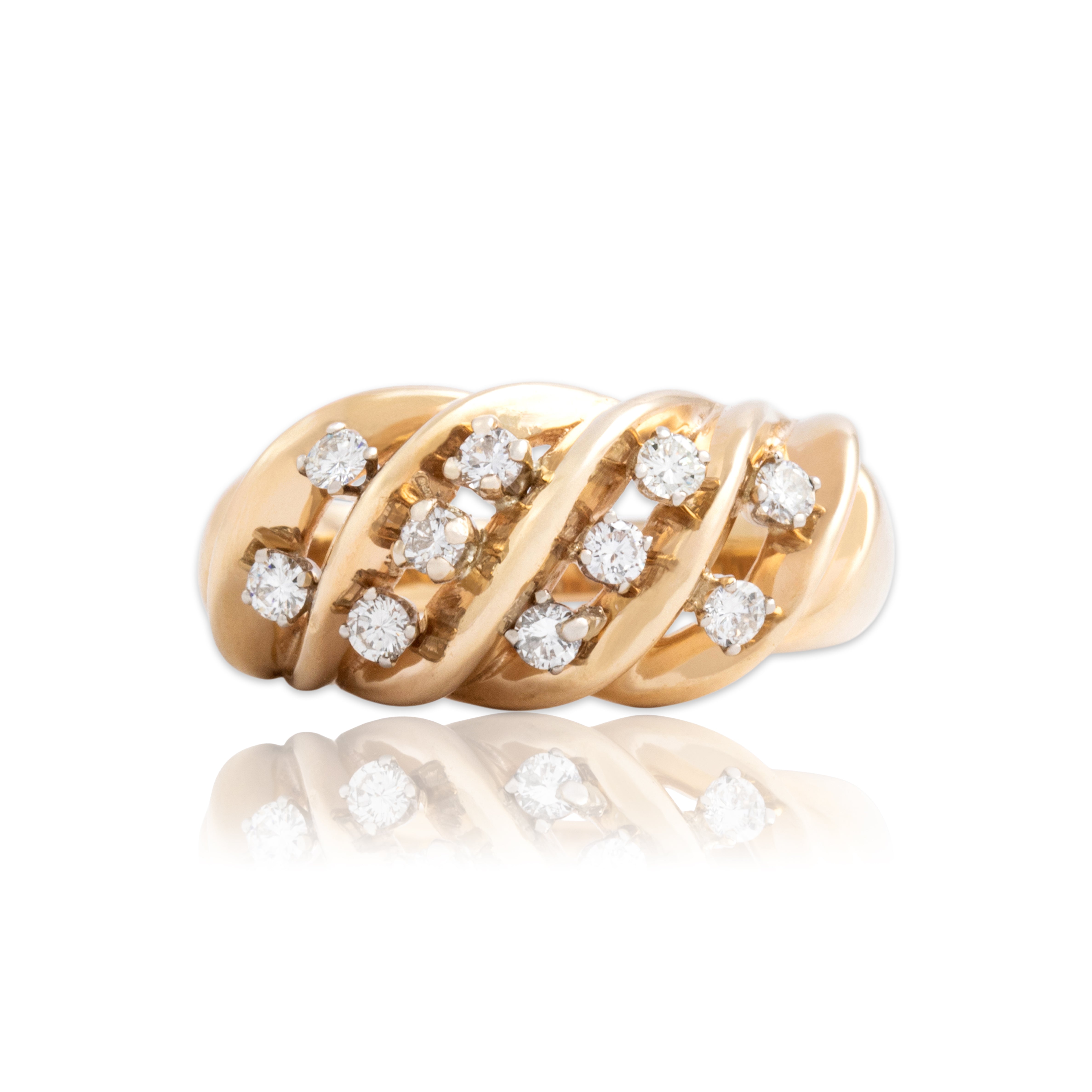 Vintage 14k Yellow Gold Diamond Open Swooping Ring - Close-up view