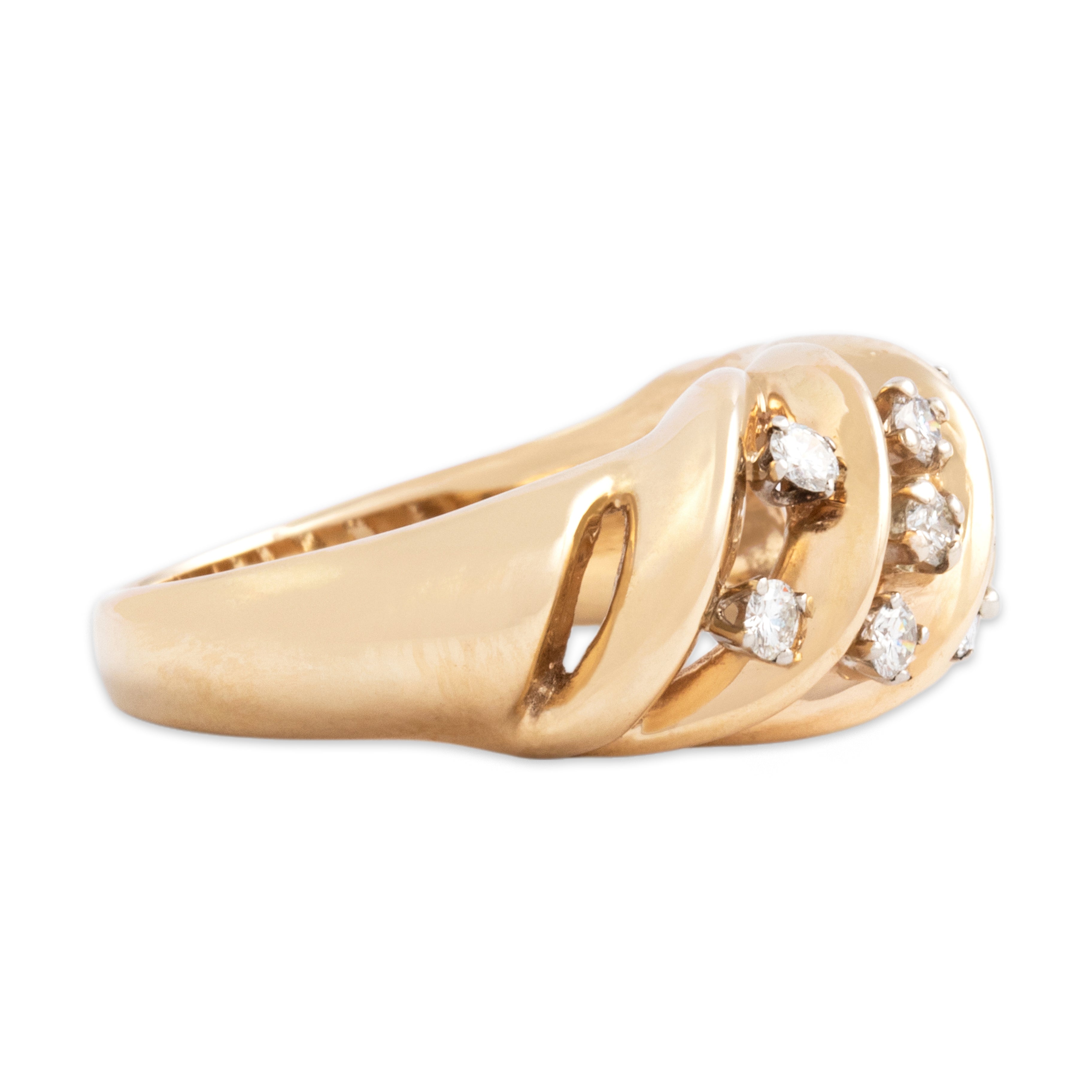 Vintage 14k Yellow Gold Diamond Open Swooping Ring - Side view