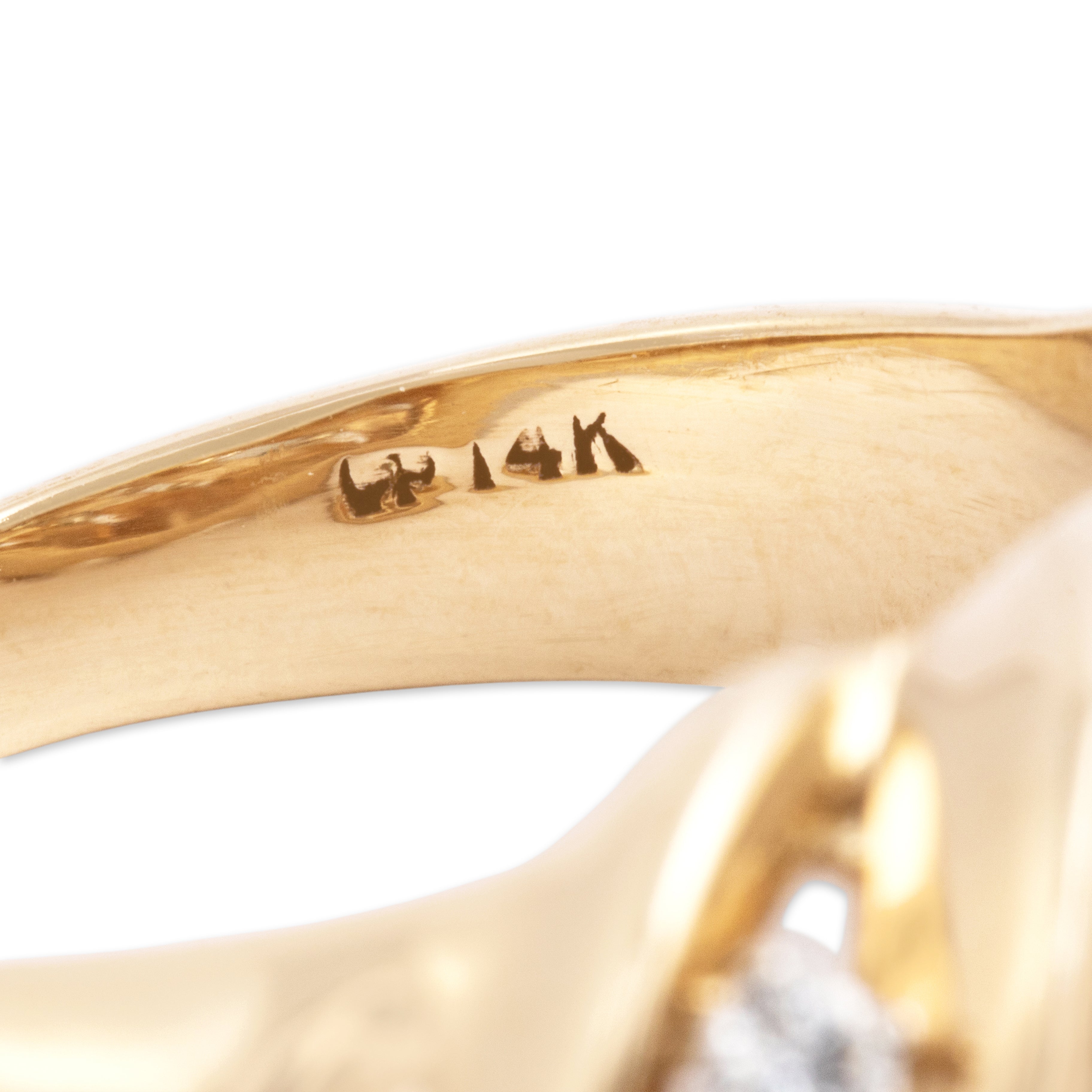 Vintage 14k Yellow Gold Diamond Open Swooping Ring - Hallmark view