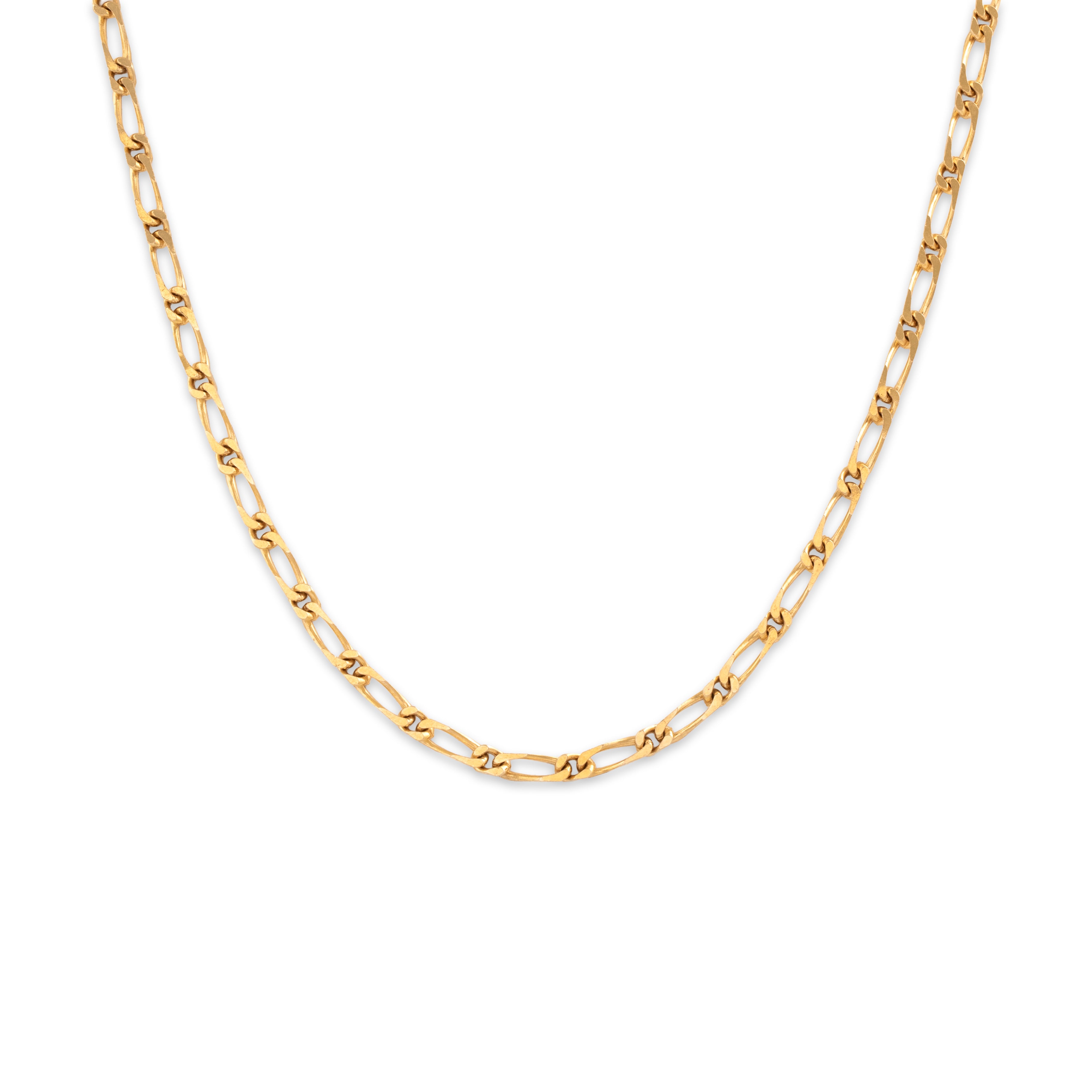 Vintage 10k Yellow Gold Single Alternating Figaro Link Necklace - Close-up view