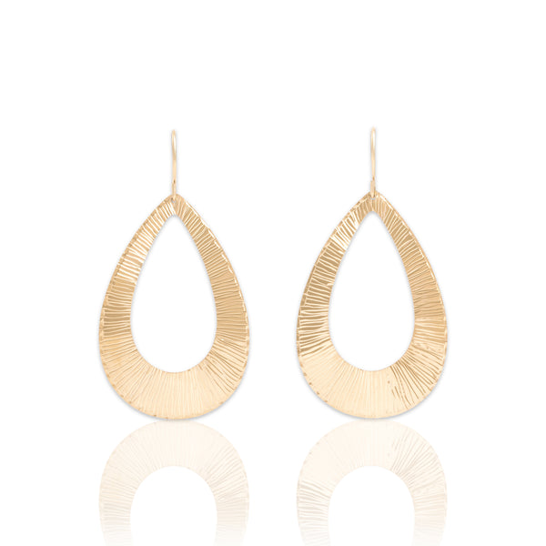 Vintage Lightweight 14k Yellow Gold Textured Groovy Teardrop Dangle Earrings