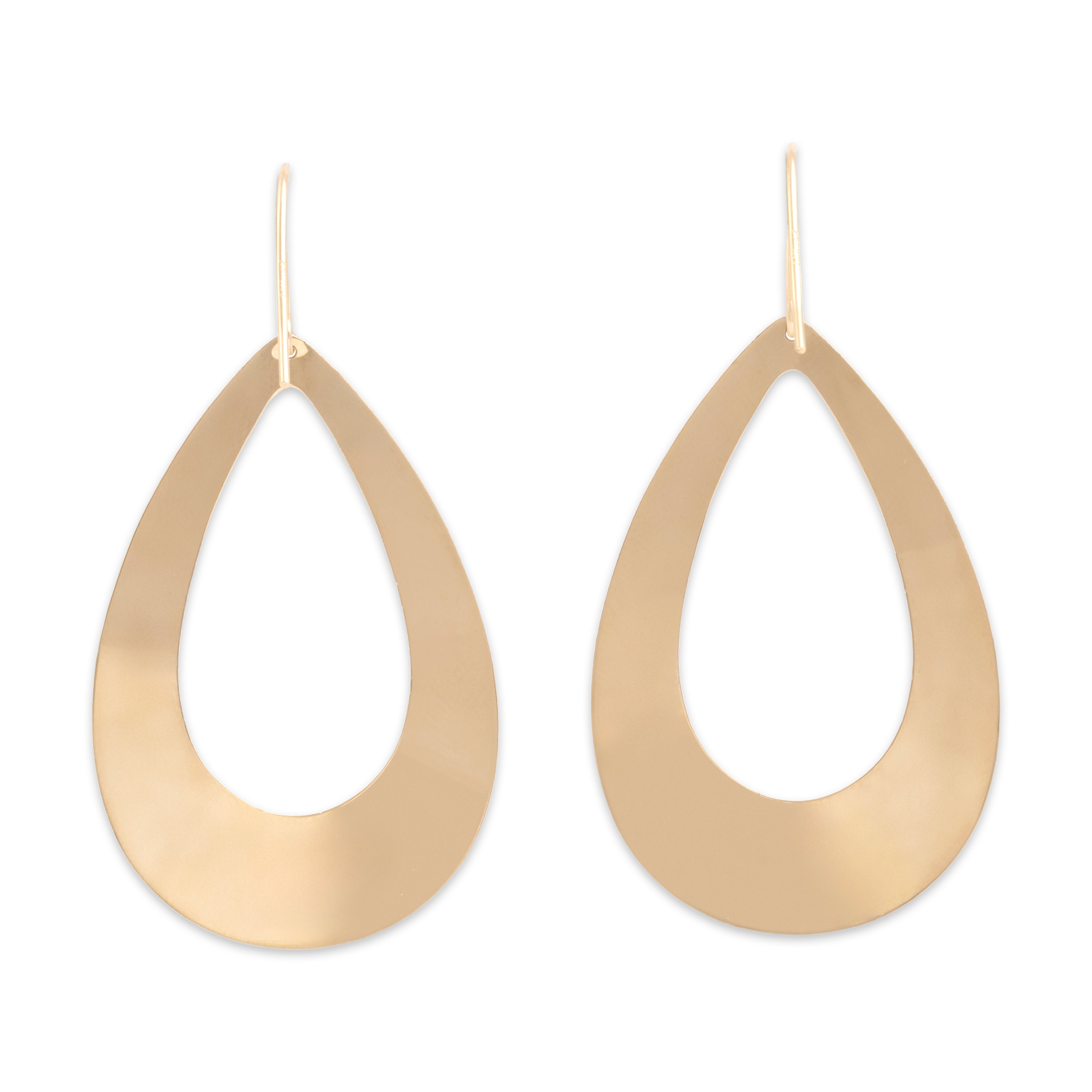 Vintage Lightweight 14k Yellow Gold Textured Groovy Teardrop Dangle Earrings - Back view