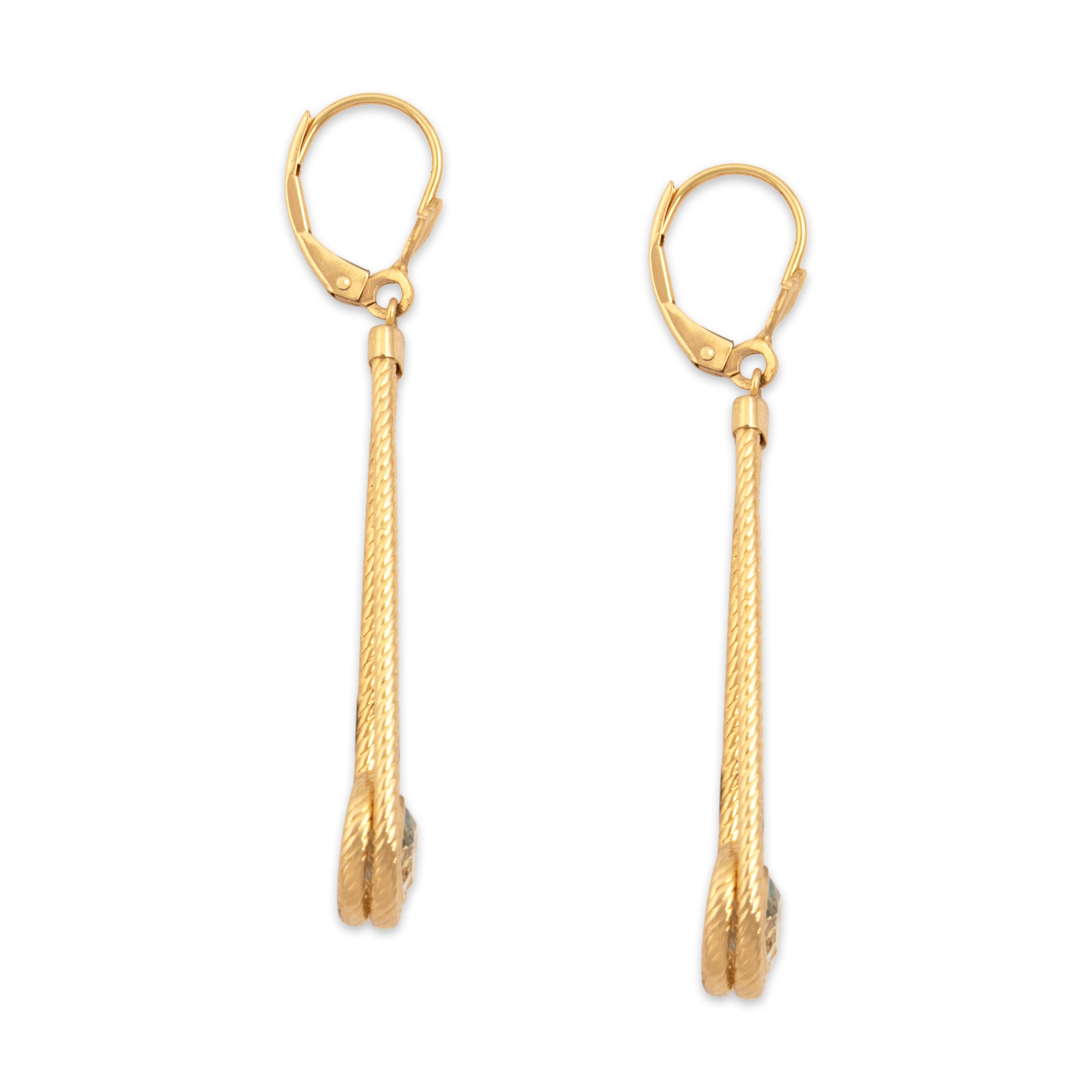 Vintage 14k Yellow Gold 1.54cttw Blue Topaz Lovely Cabled Looping Bezel Dangle Earrings - Side view