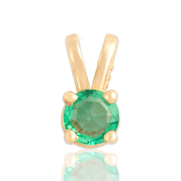 Vintage Small 14k Yellow Gold Emerald Bright Solitaire Pendant
