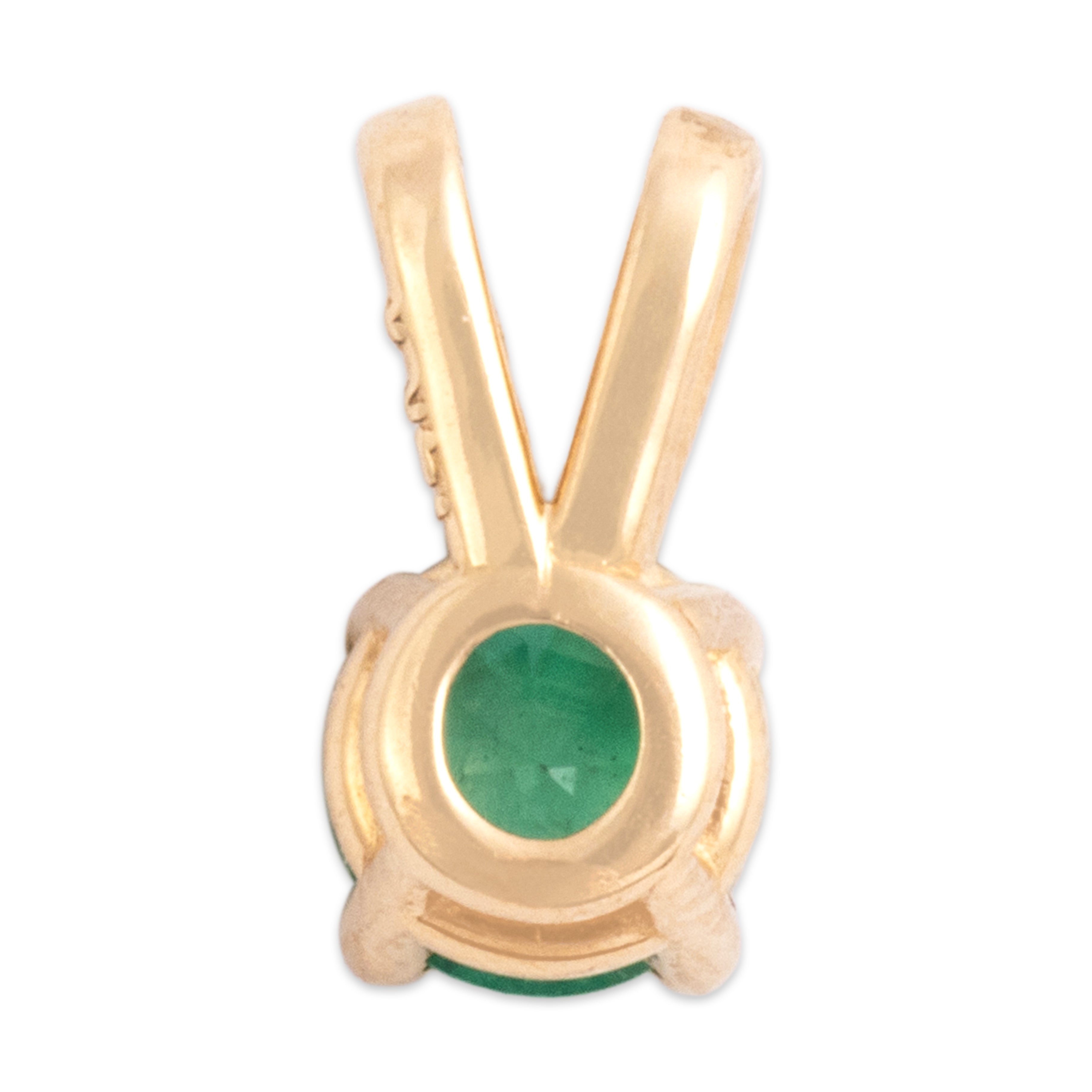 Vintage Small 14k Yellow Gold Emerald Bright Solitaire Pendant - Back view