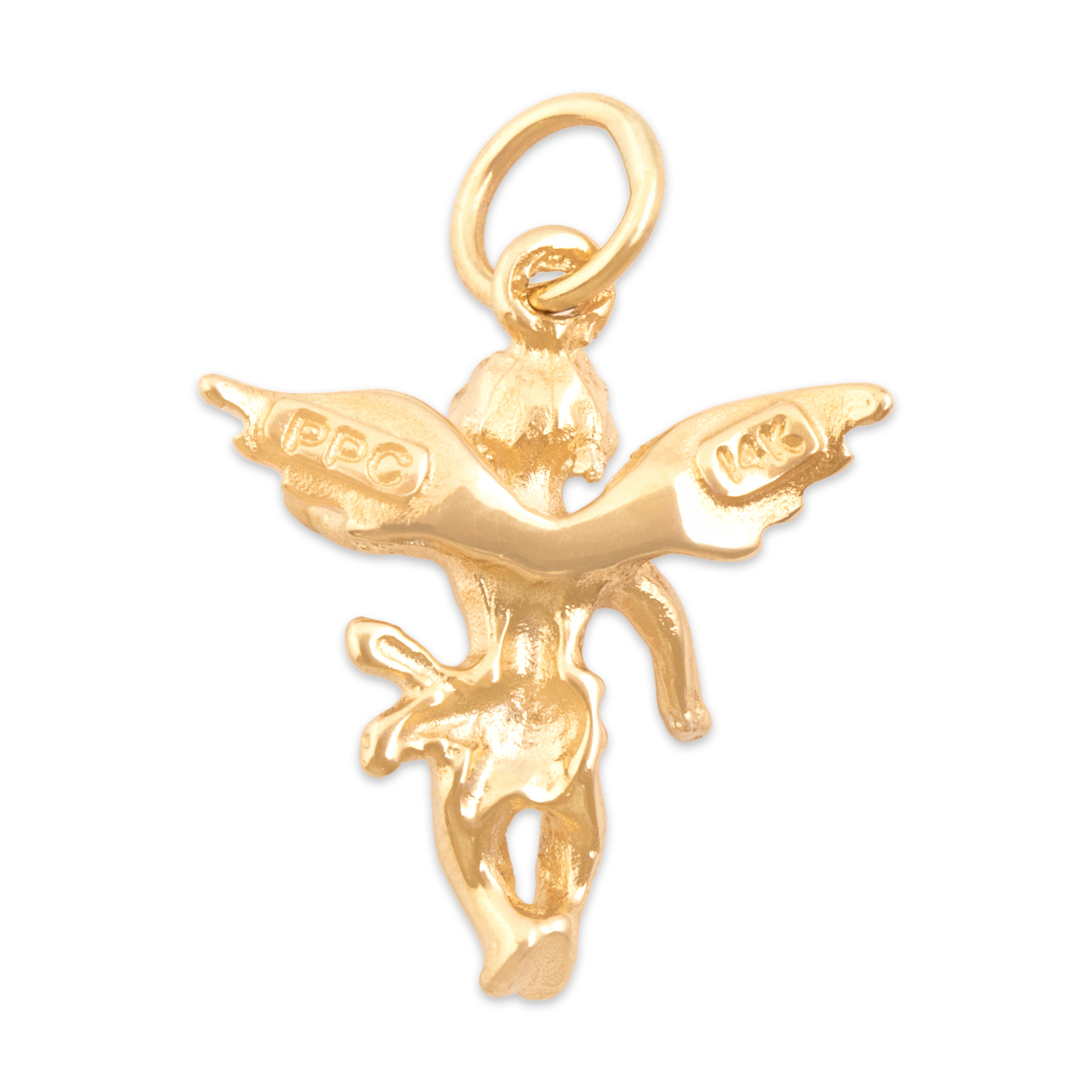 Vintage 14k Yellow Gold Angelic Cherub Charm / Pendant - Back view