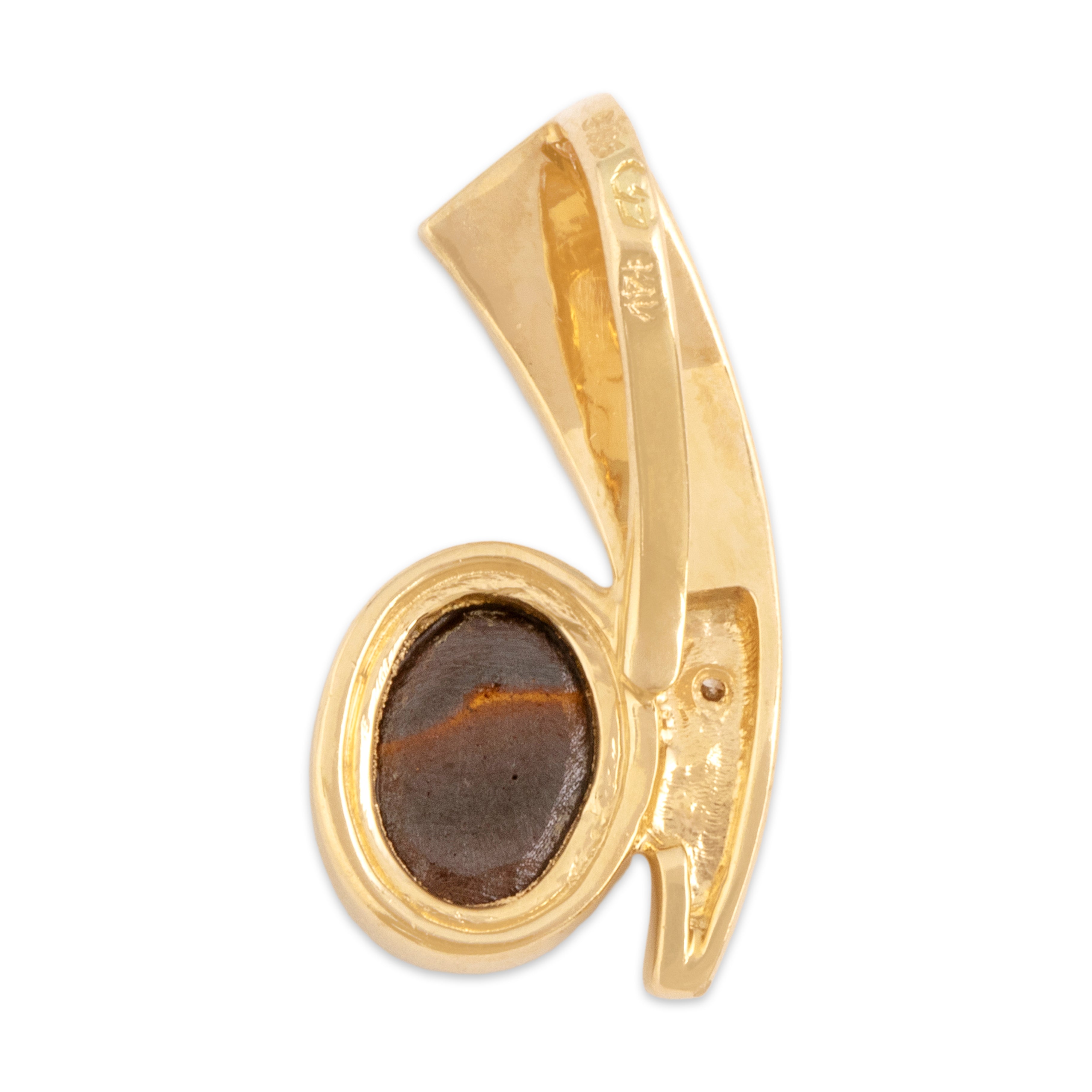 Vintage 14k Yellow Gold Diamond Opal Doublet Vibrant Accented Oval Slide Pendant - Back view