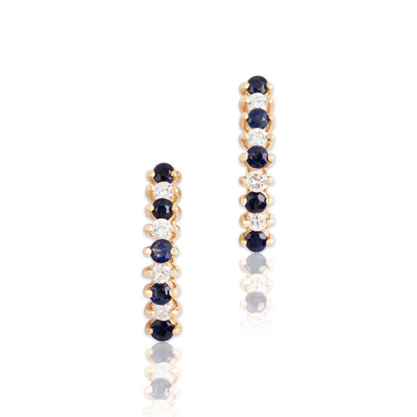Vintage 14k Yellow Gold Blue Sapphire Diamond Fantastic Alternating Step Earrings