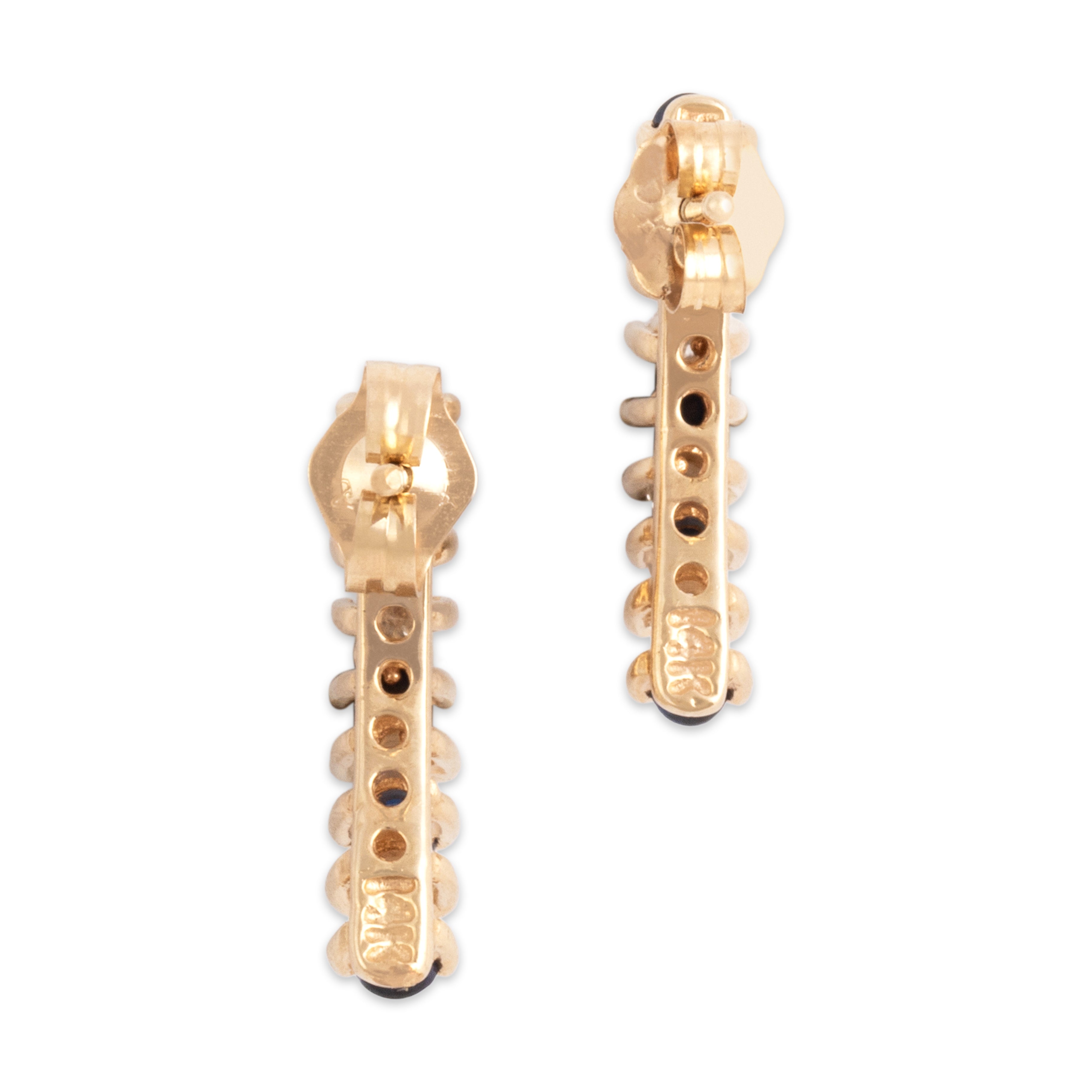 Vintage 14k Yellow Gold Blue Sapphire Diamond Fantastic Alternating Line Step Earrings - Back view