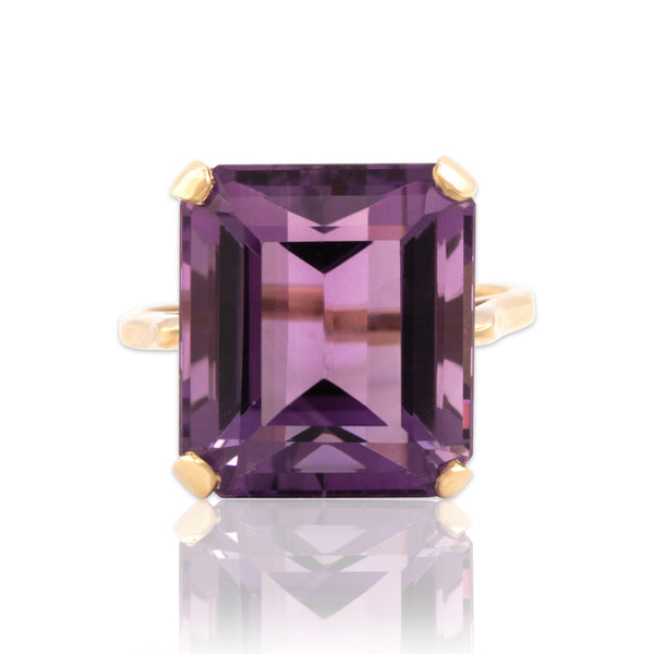 Vintage Substantial 10k Yellow Gold 11.85ct Amethyst Solitaire Cocktail Ring 6.00