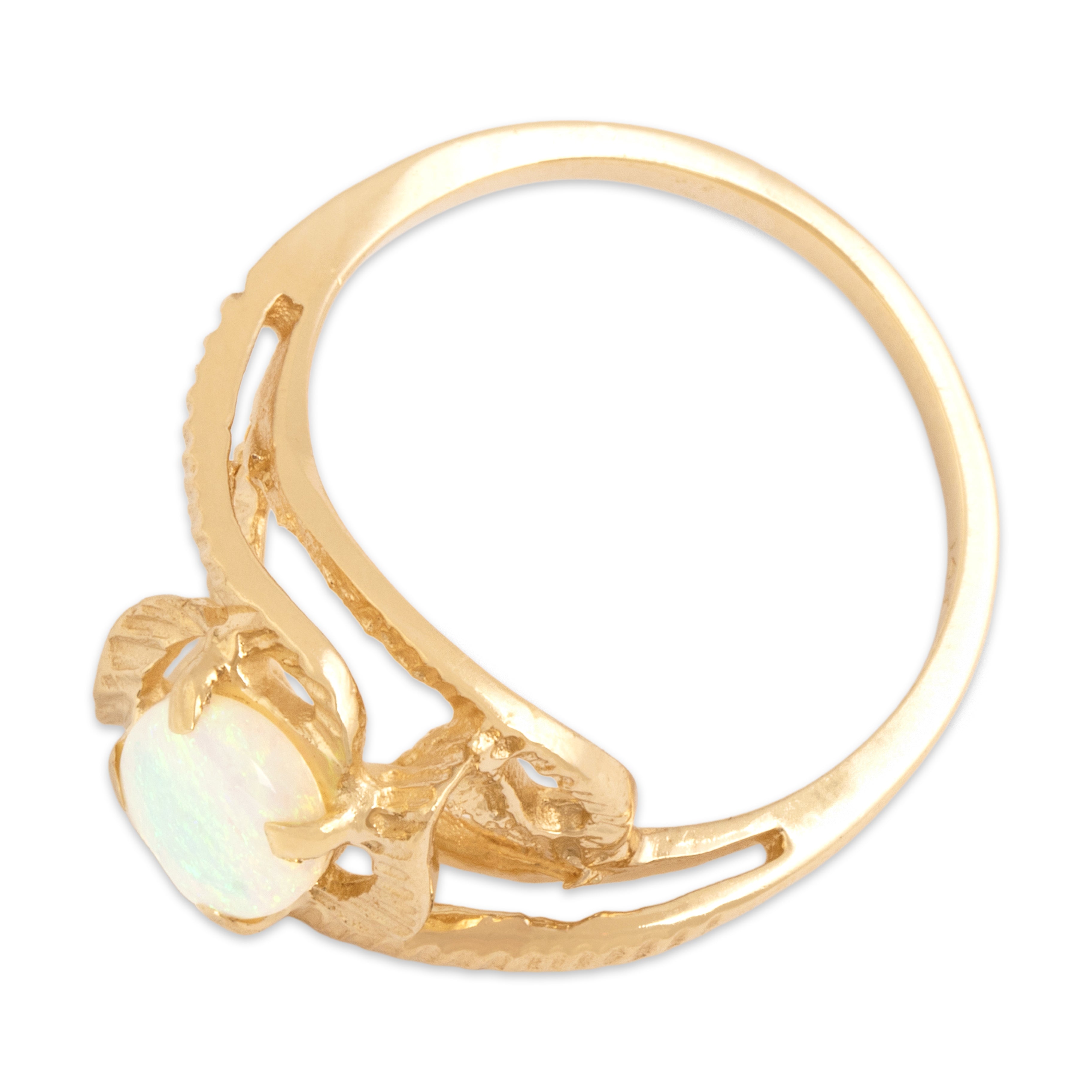 Vintage 14k Yellow Gold .63ct Opal Textured Flourish Ring - Overall view