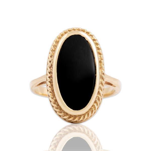 Vintage 14k Yellow Gold 2.08ct Onyx Framed Elongated Oval Ring 4.00