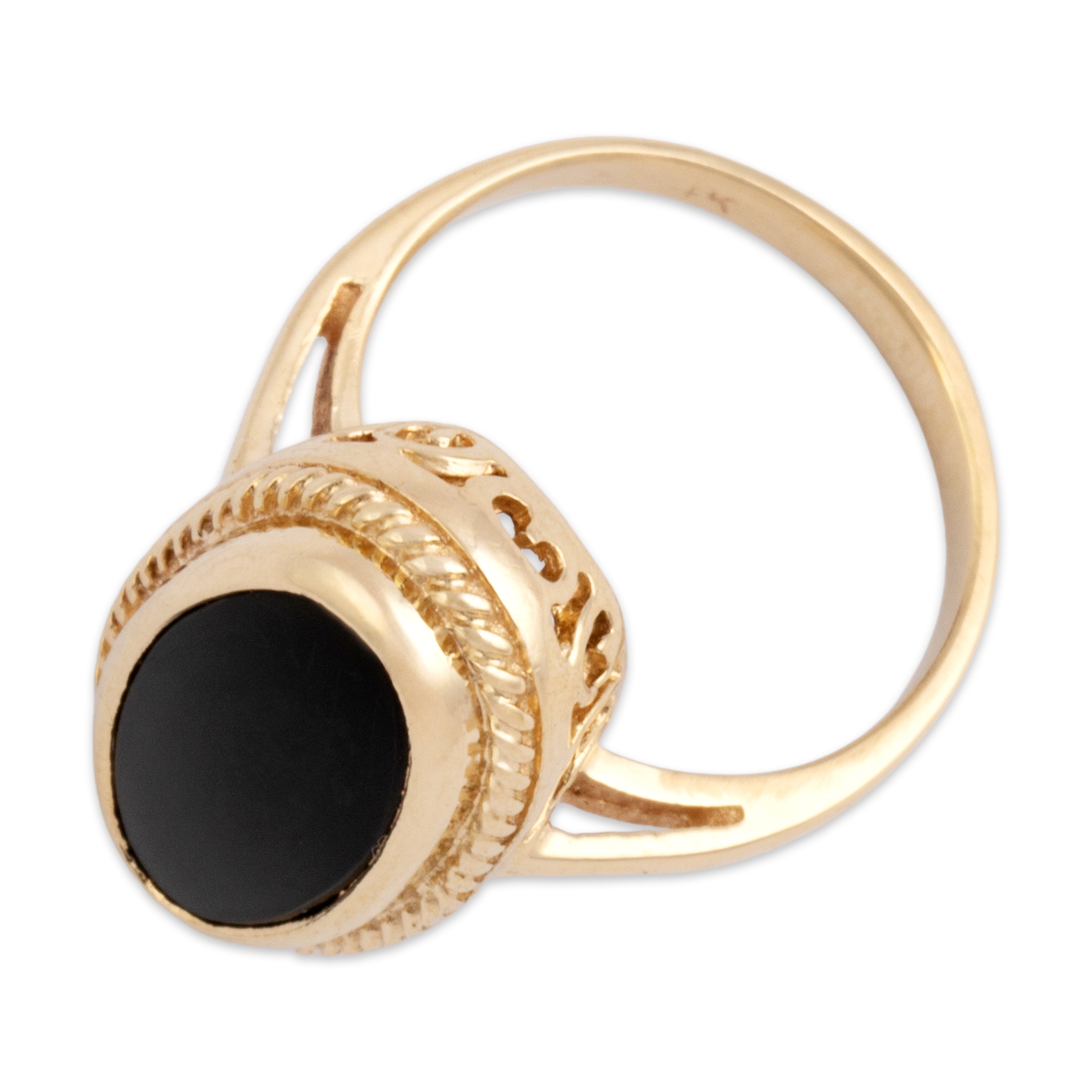 Vintage 14k Yellow Gold 2.08ct Onyx Framed Elongated Oval Ring - Overall view