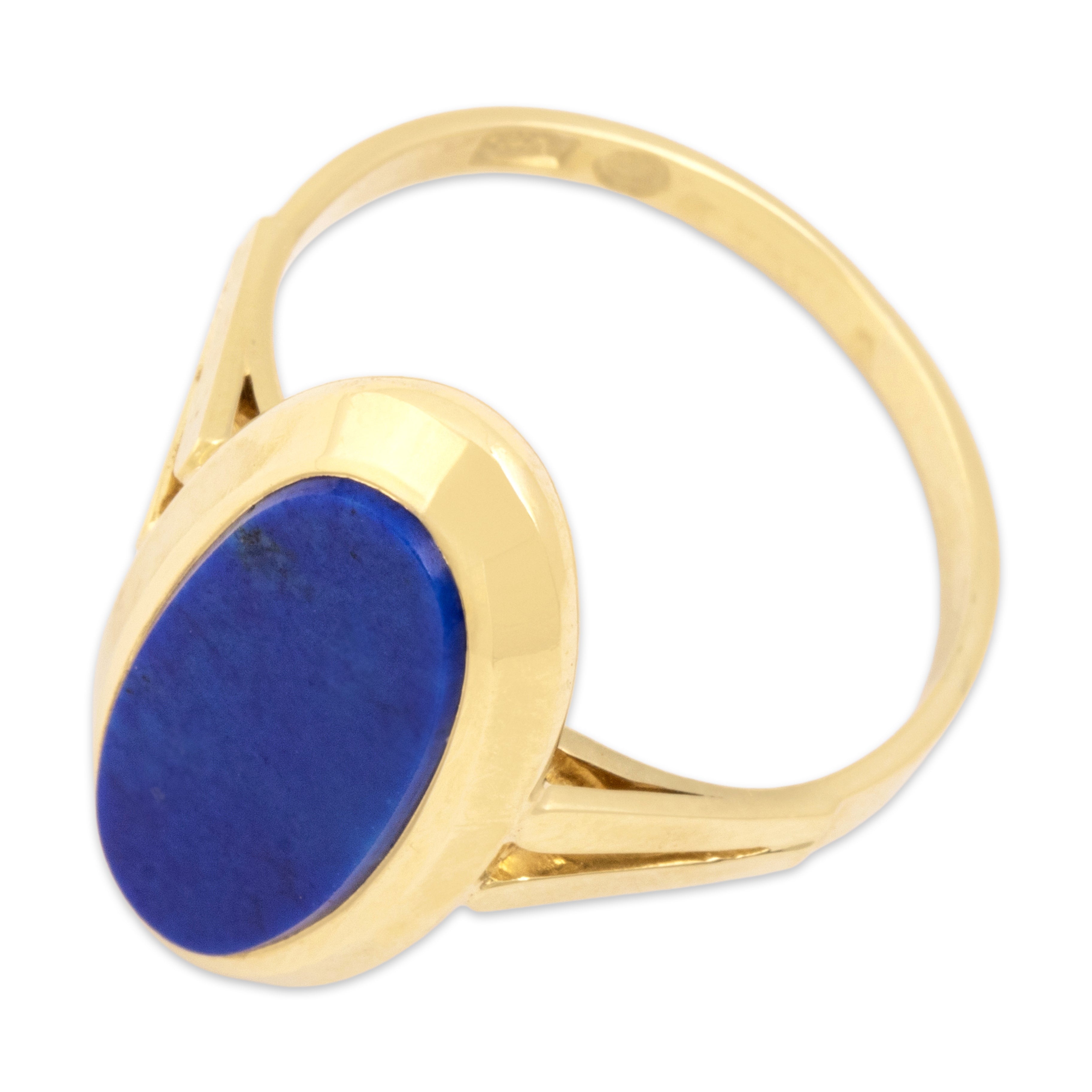 Vintage 14k Yellow Gold 2.17ct Lapis Lazuli Elegant Elongated Oval Ring 7.50