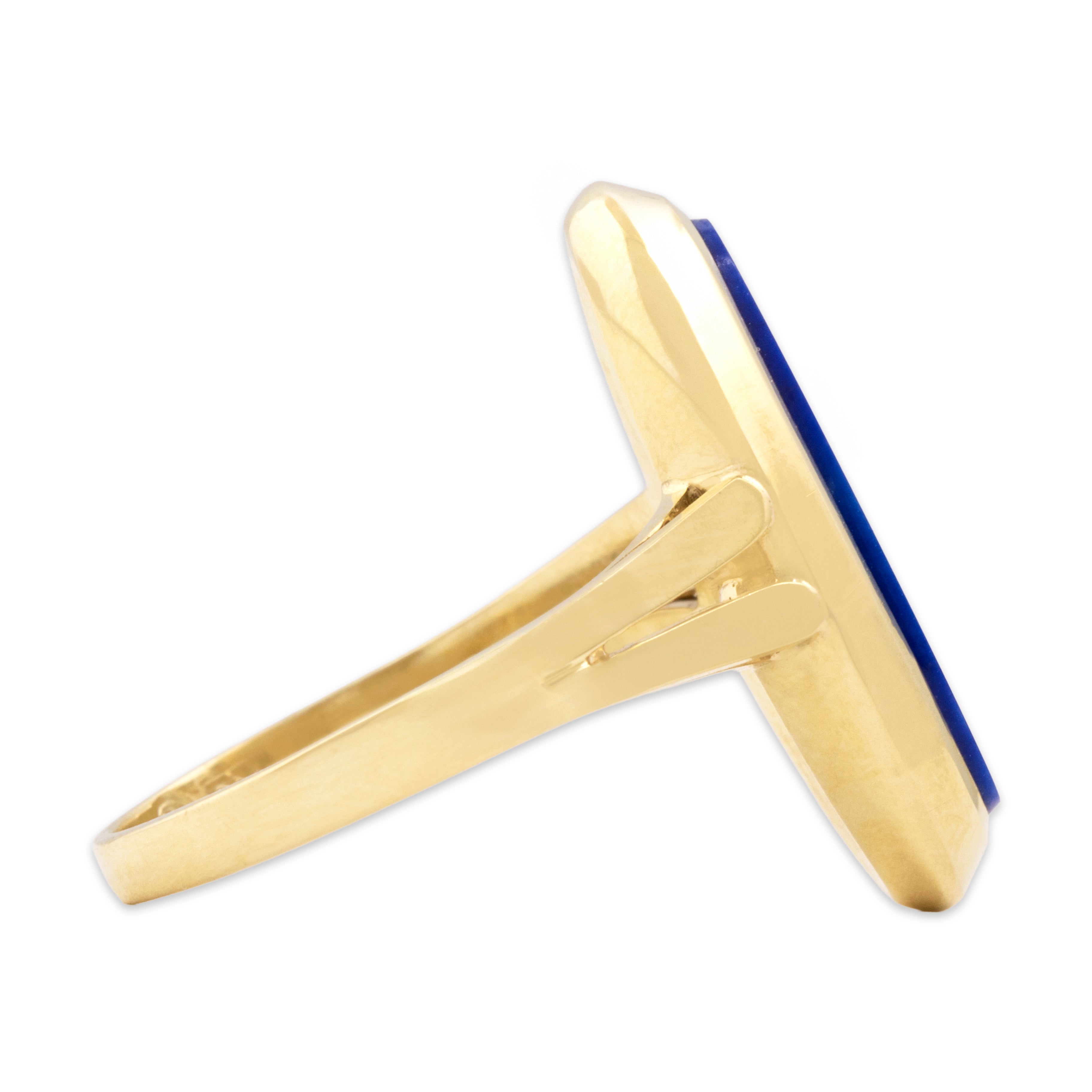 Vintage 14k Yellow Gold 2.17ct Lapis Lazuli Elegant Elongated Oval Ring 7.50