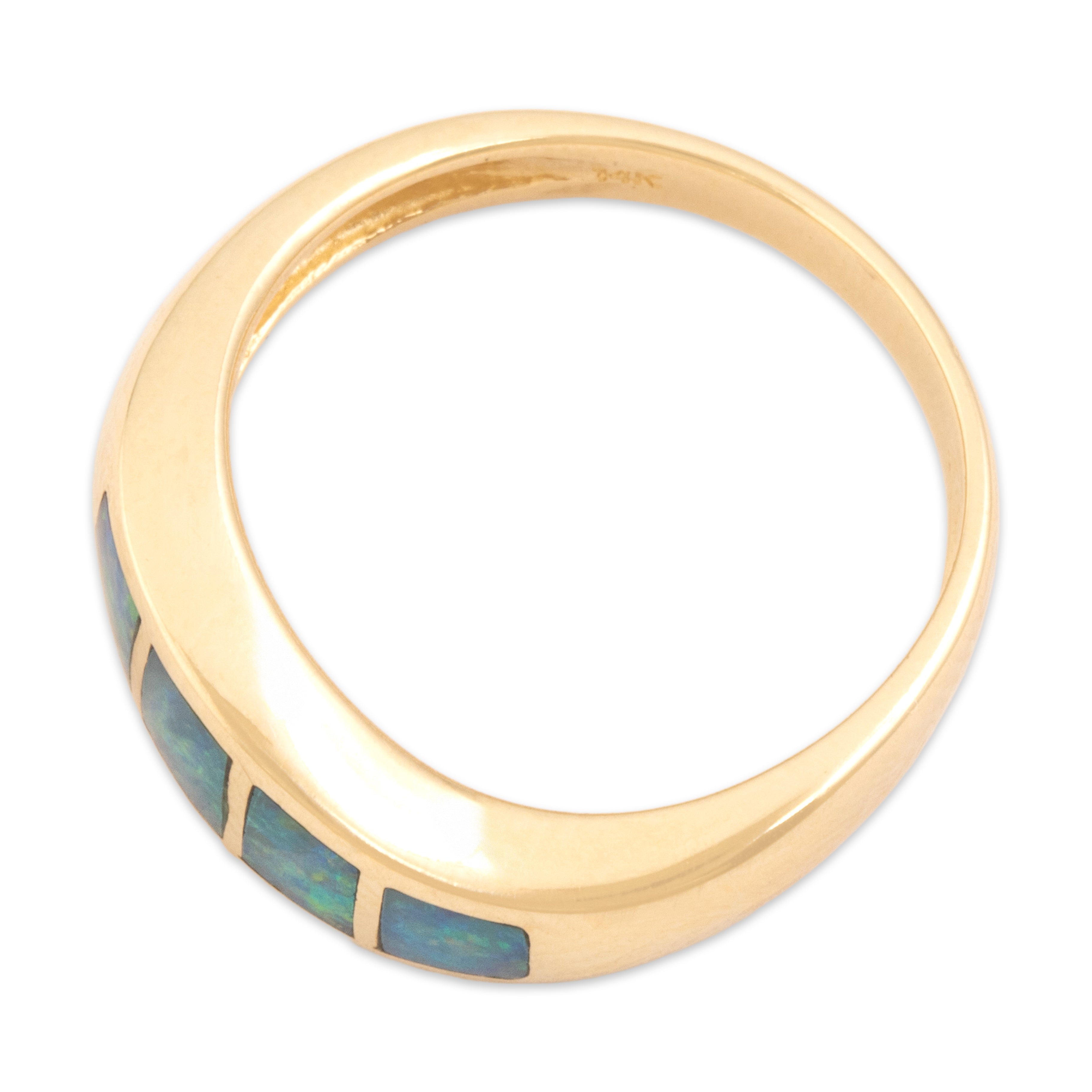 Vintage 14k Yellow Gold Opal Iridescent Wavy Inlay Band Ring - Overall view