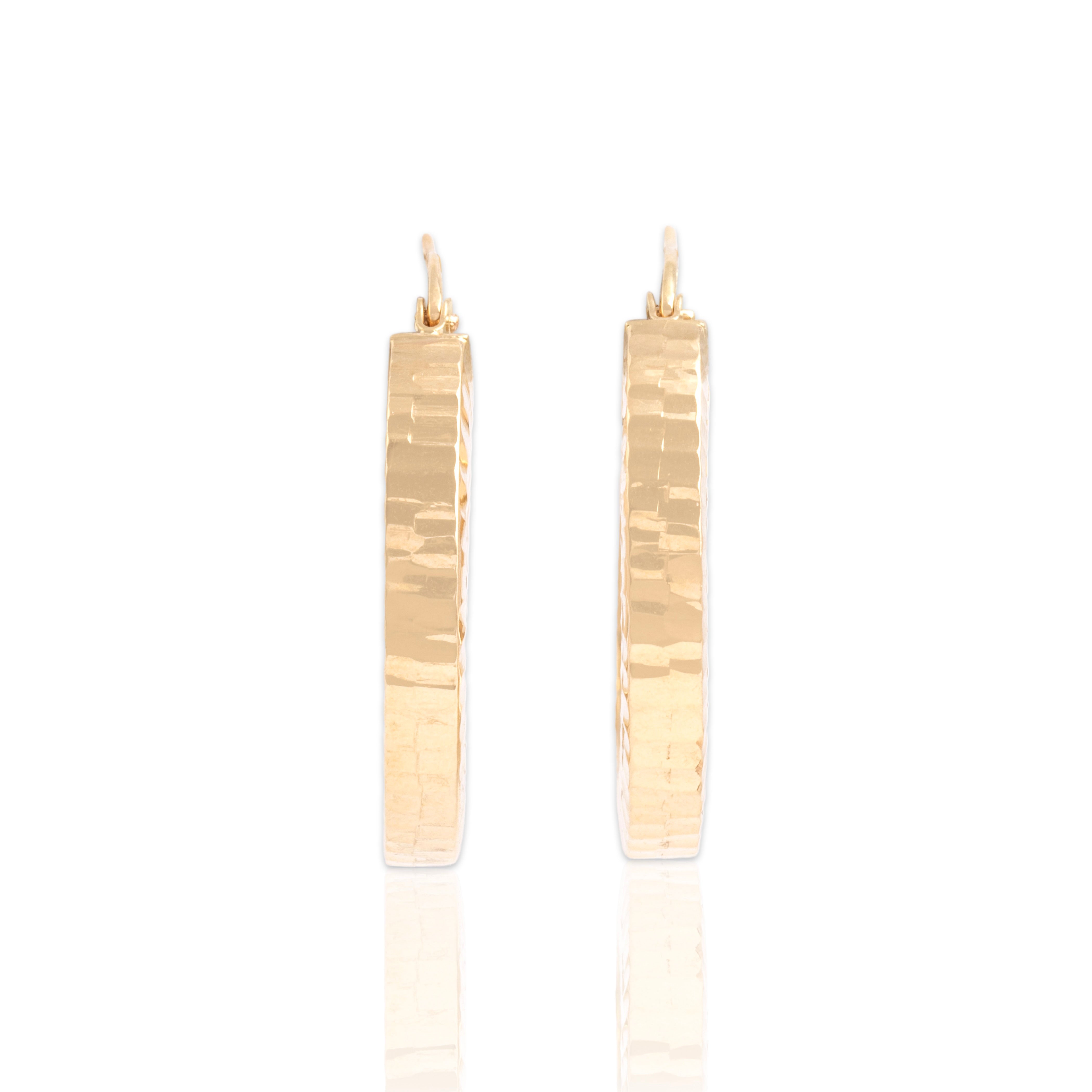 Vintage Lightweight 14k Yellow Gold Glittering Hoop Earrings