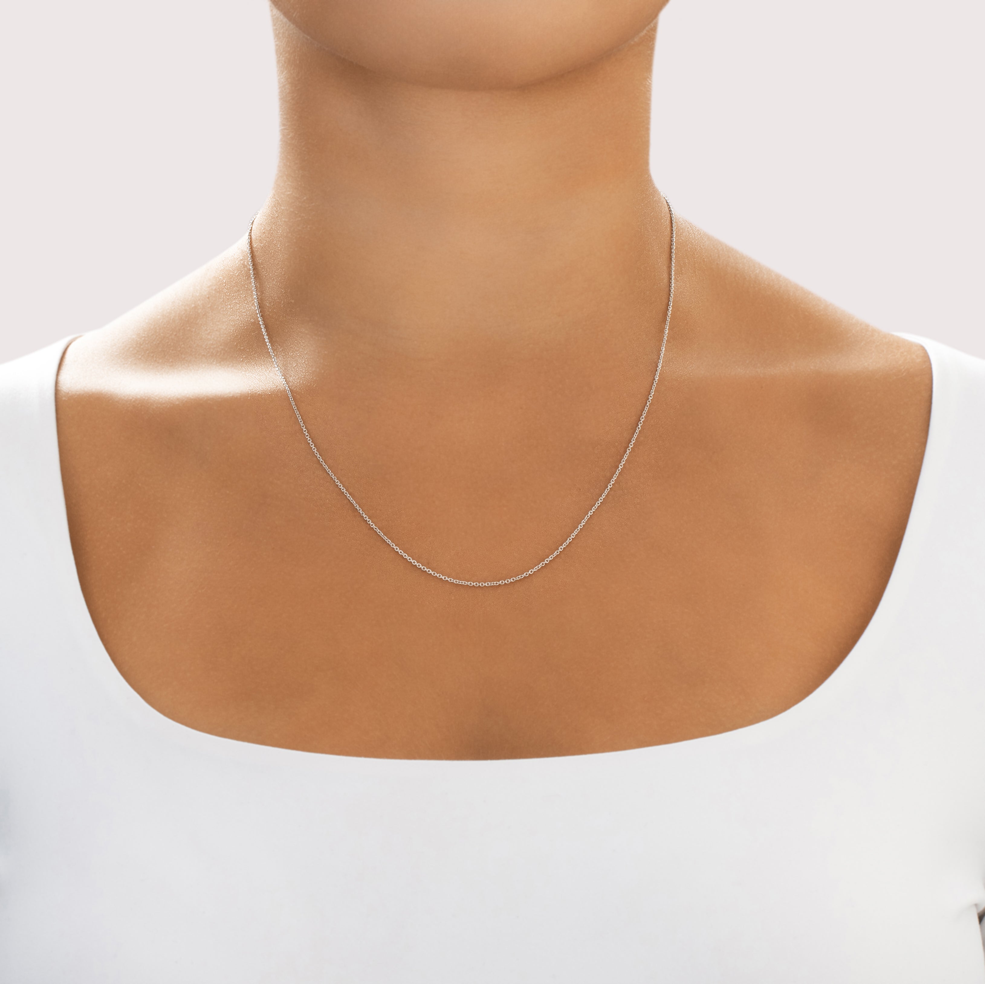 Vintage 14k White Gold 1.1mm Everyday Cable Chain - On model view