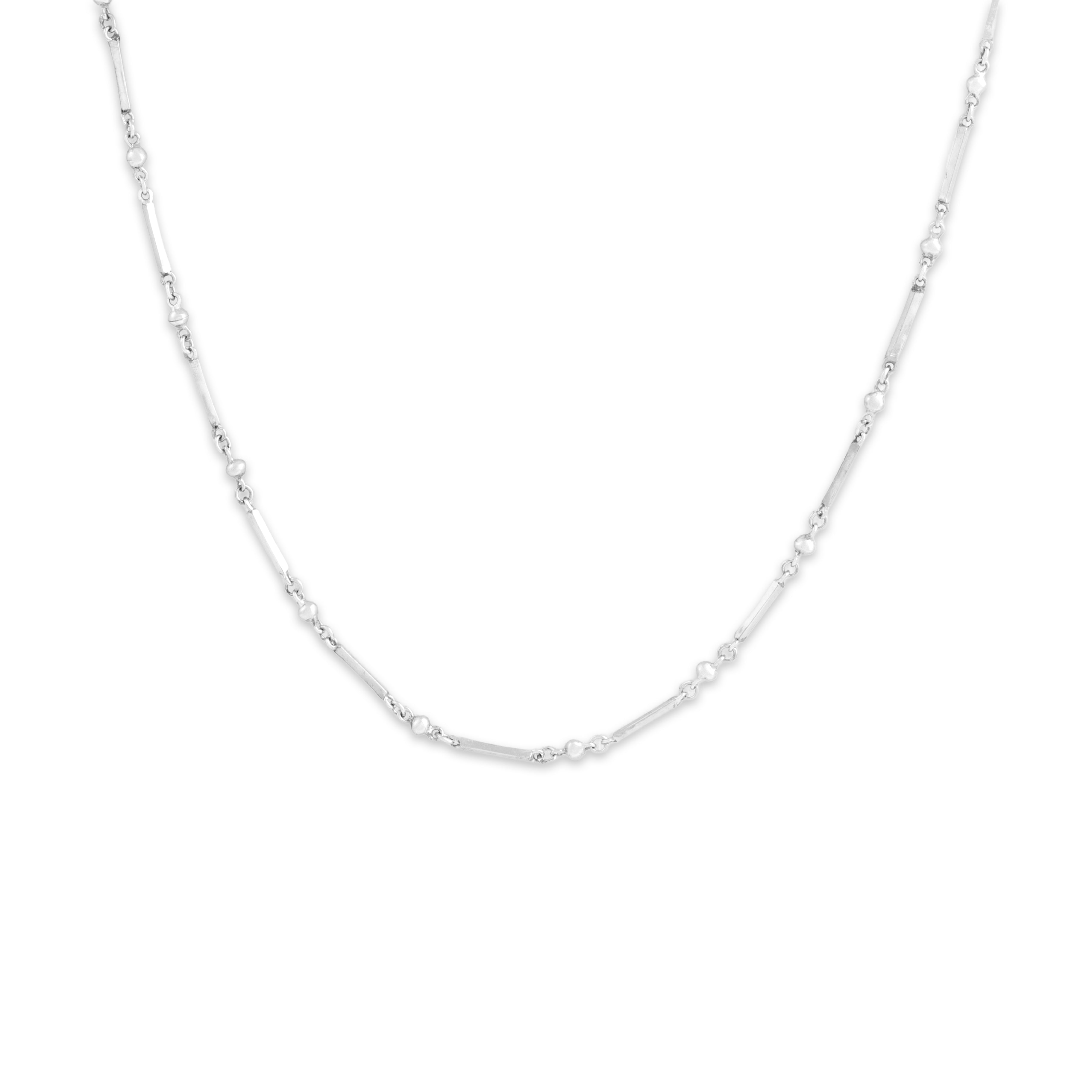 Vintage 10k White Gold .9mm (Bar Link), 1mm (Round Link) Sleek Alternating Bar Round Link Clip Clasp Chain - Close-up view