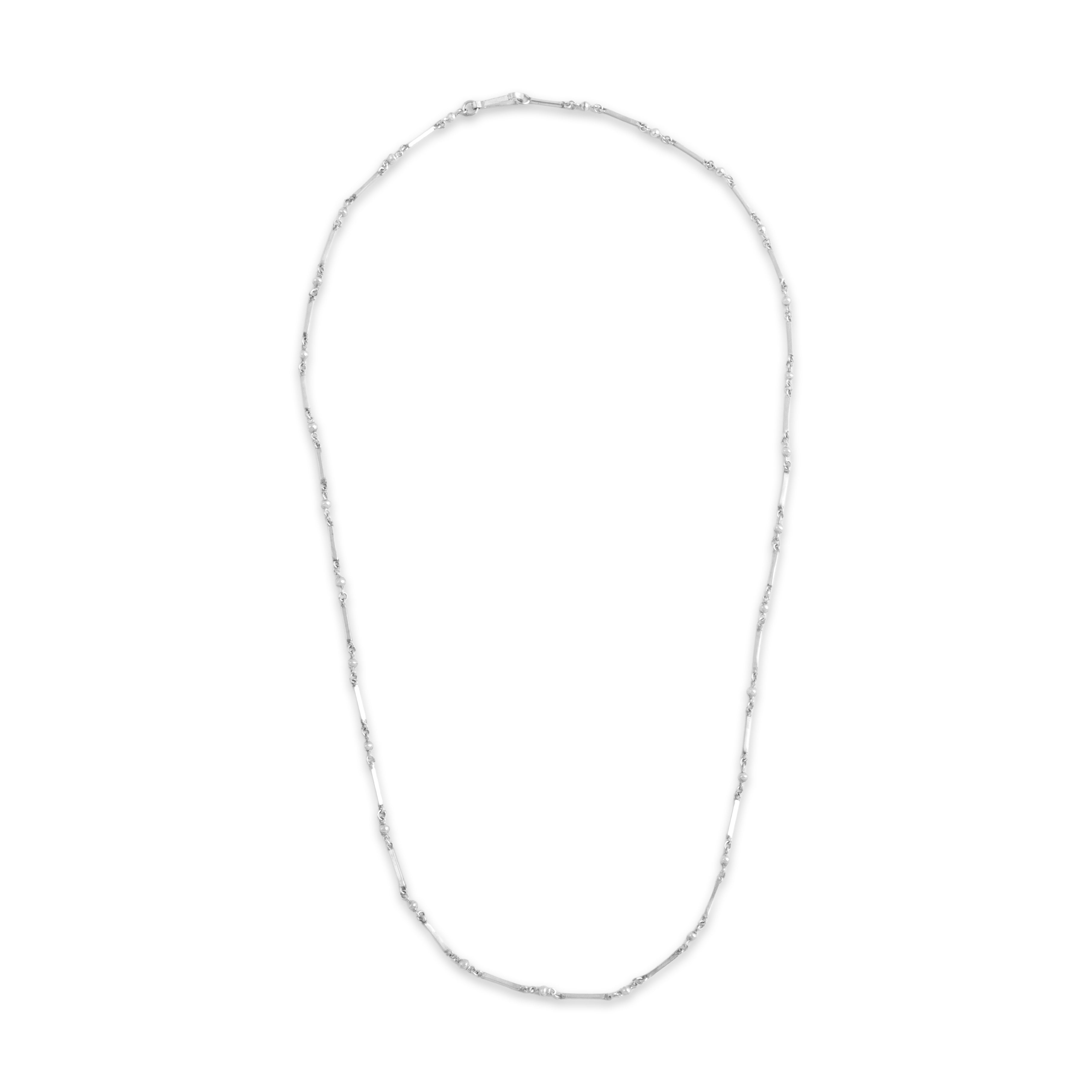 Vintage 10k White Gold .9mm (Bar Link), 1mm (Round Link) Sleek Alternating Bar Round Link Clip Clasp Chain - Overall view