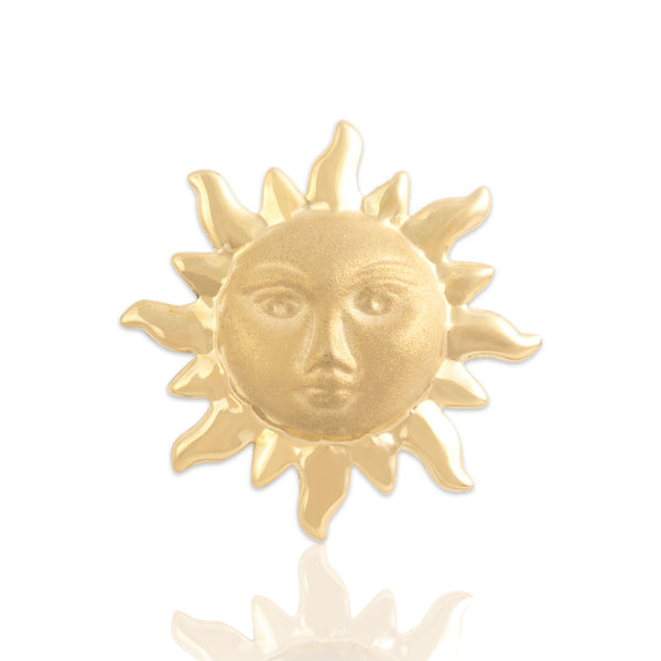 Vintage Large 14k Yellow Gold Serene Textured Sun Wide Slide Pendant - Close-up view