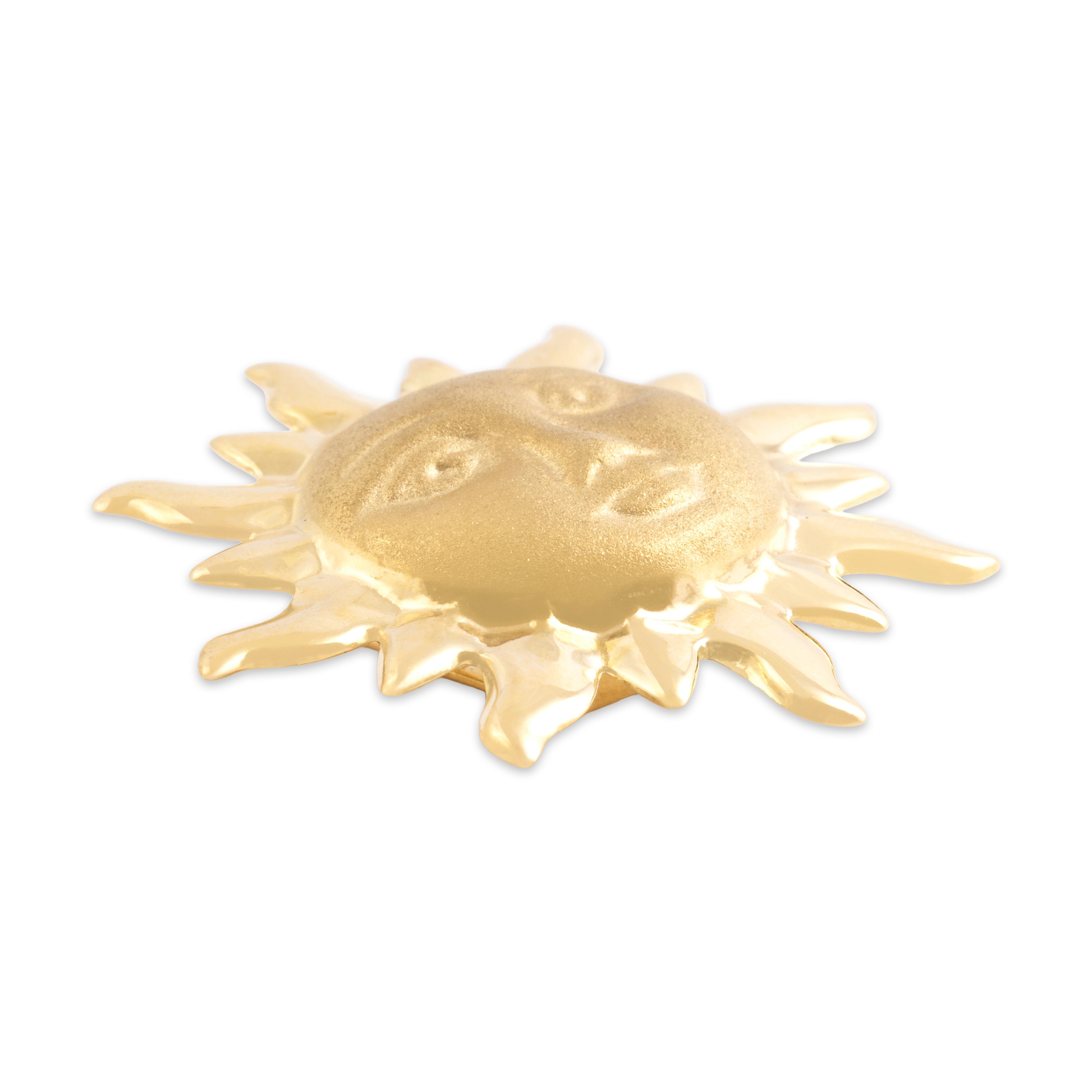 Vintage Large 14k Yellow Gold Serene Textured Sun Wide Slide Pendant - Side view