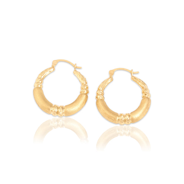Vintage 14k Yellow Gold Etched Brushed Textured Hoop Earrings
