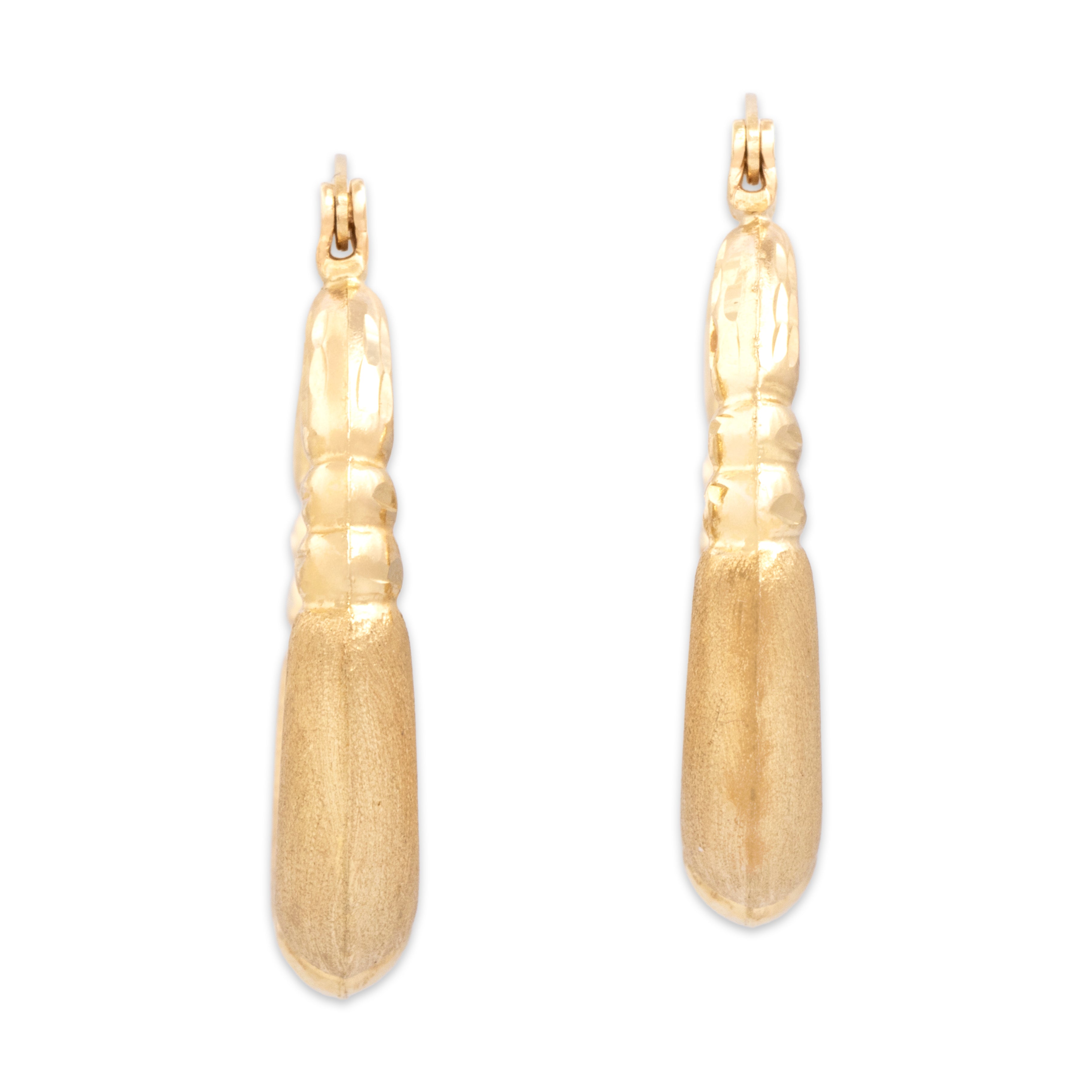 Vintage 14k Yellow Gold Etched Brushed Textured Hoop Earrings - Overall view