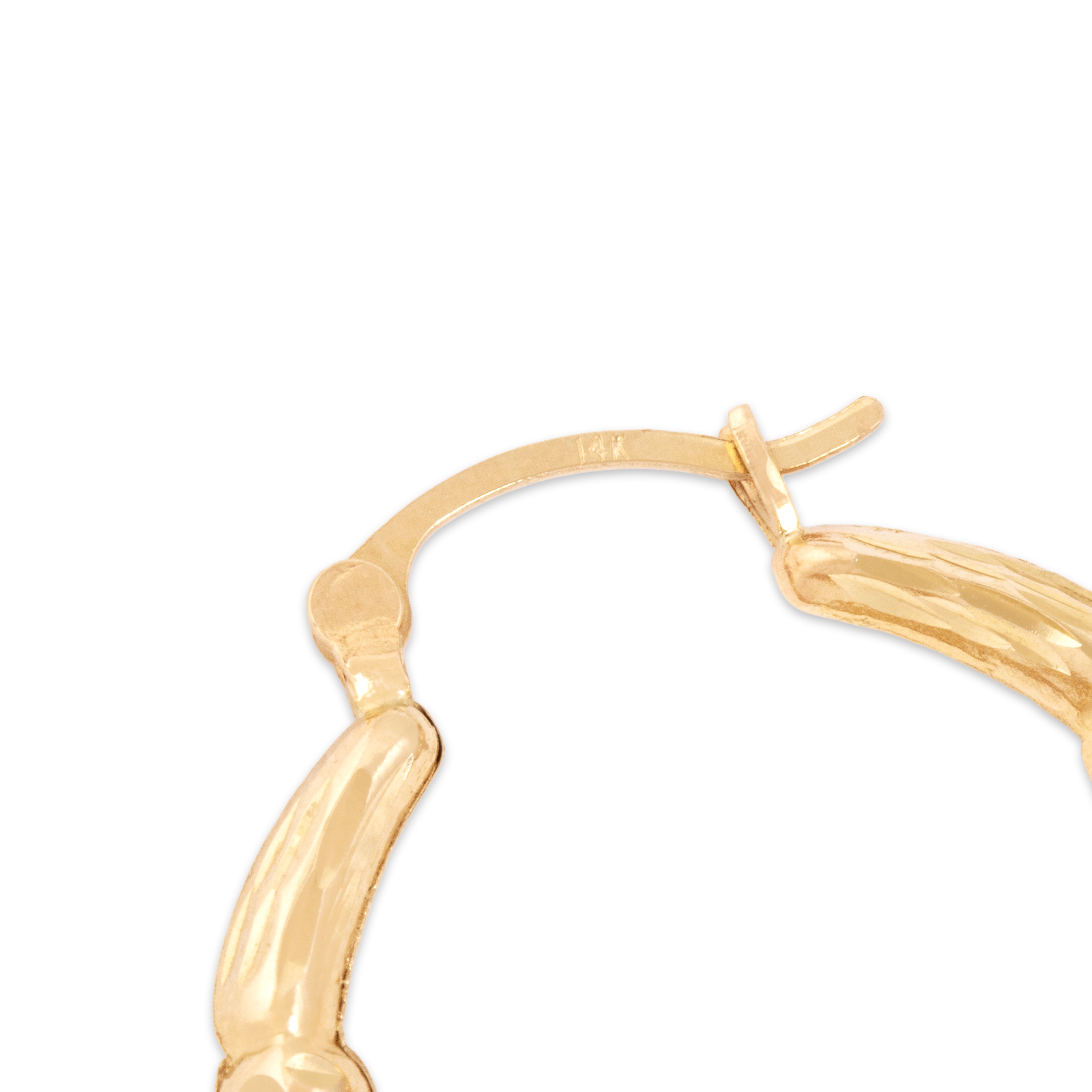Vintage 14k Yellow Gold Etched Brushed Textured Hoop Earrings - Hallmark view