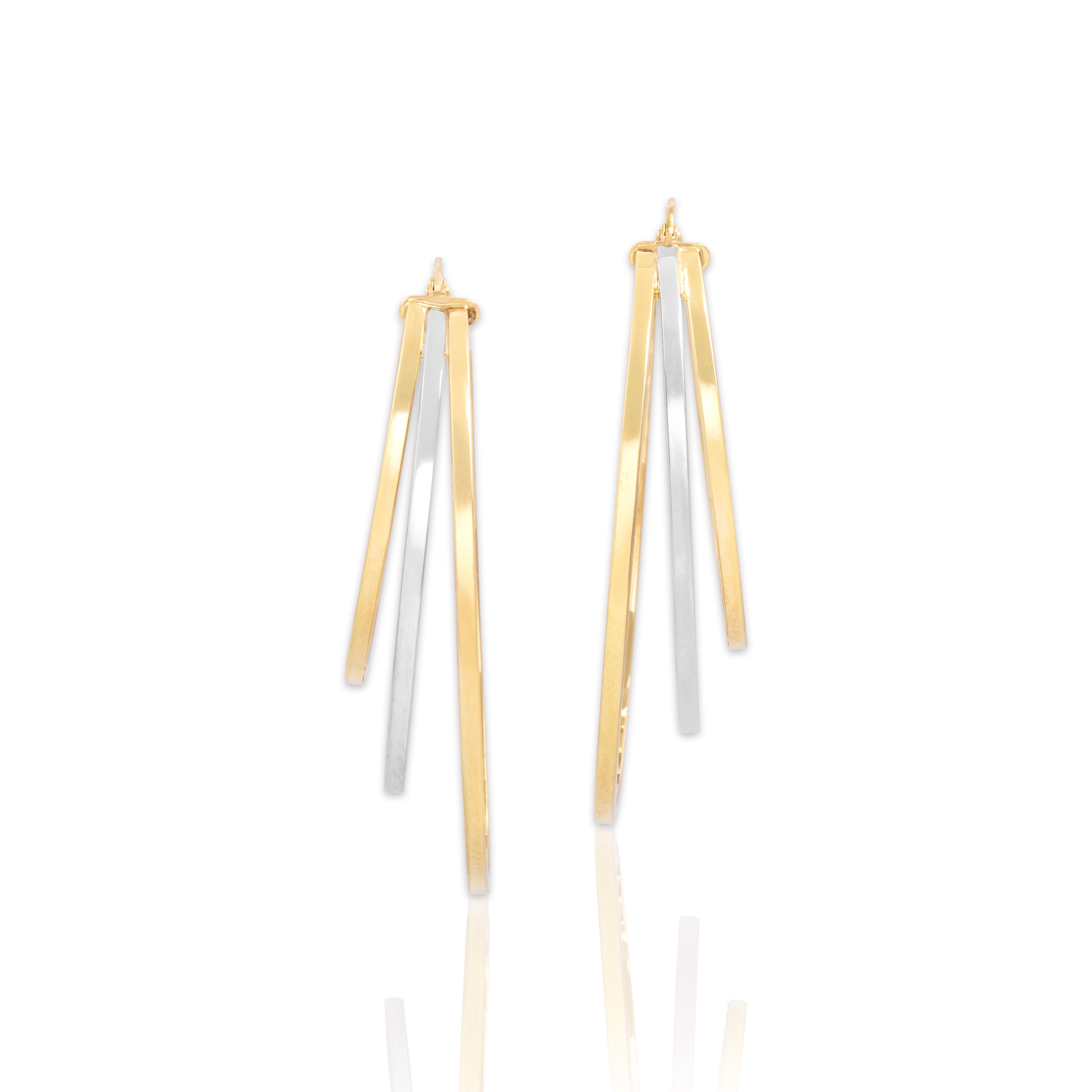 Vintage Italian 14k Yellow & White Gold Triple Open Oval Hoop Earrings