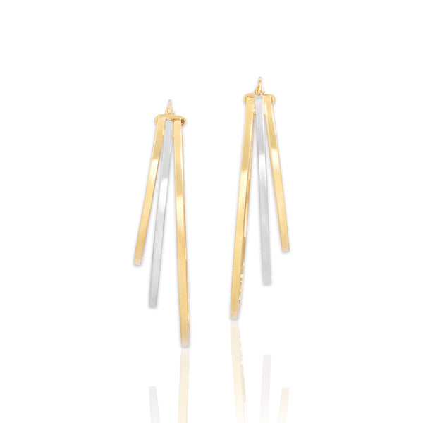 Vintage Italian 14k Yellow & White Gold Triple Open Oval Hoop Earrings