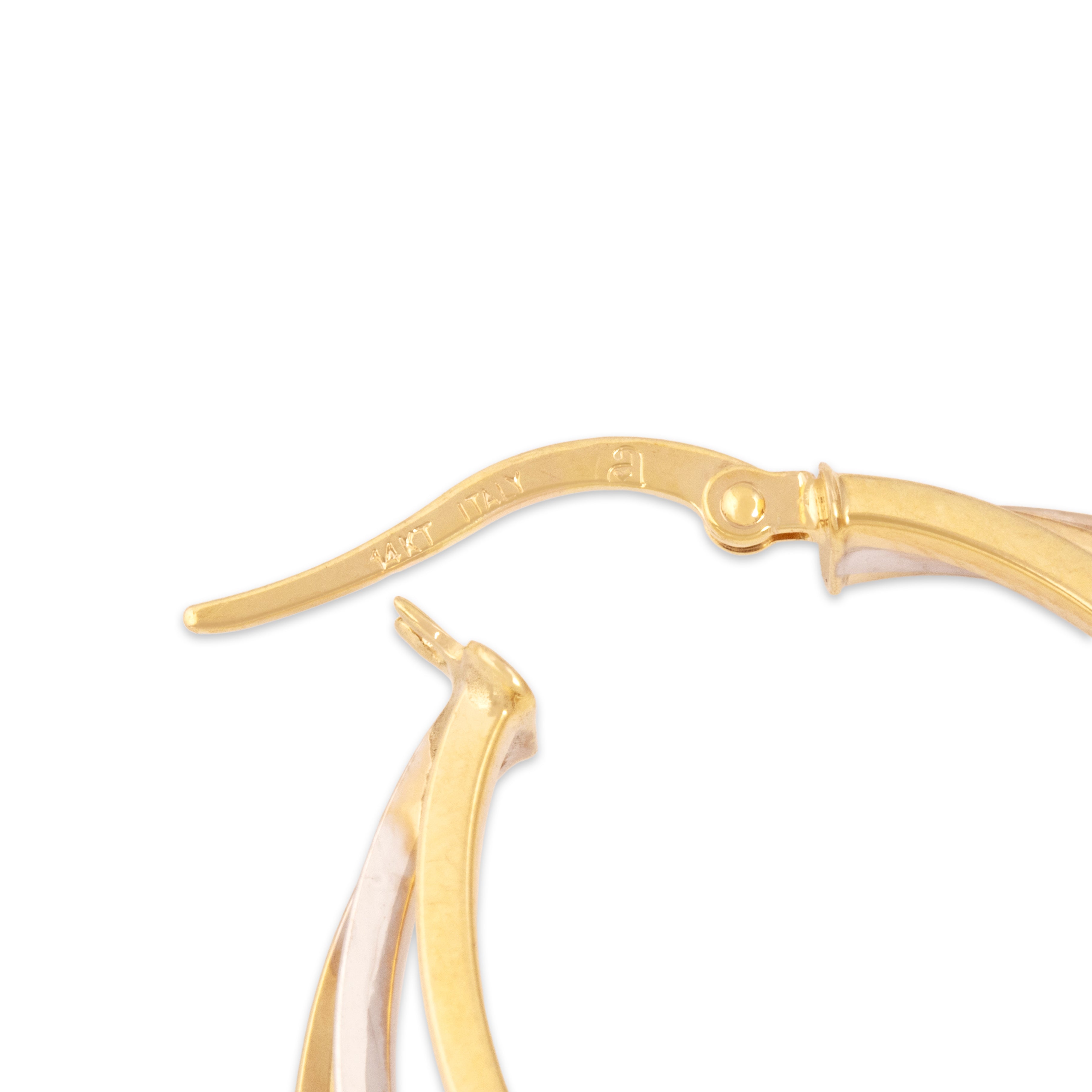 Vintage Italian 14k Yellow & White Gold Triple Open Oval Hoop Earrings - Hallmark view