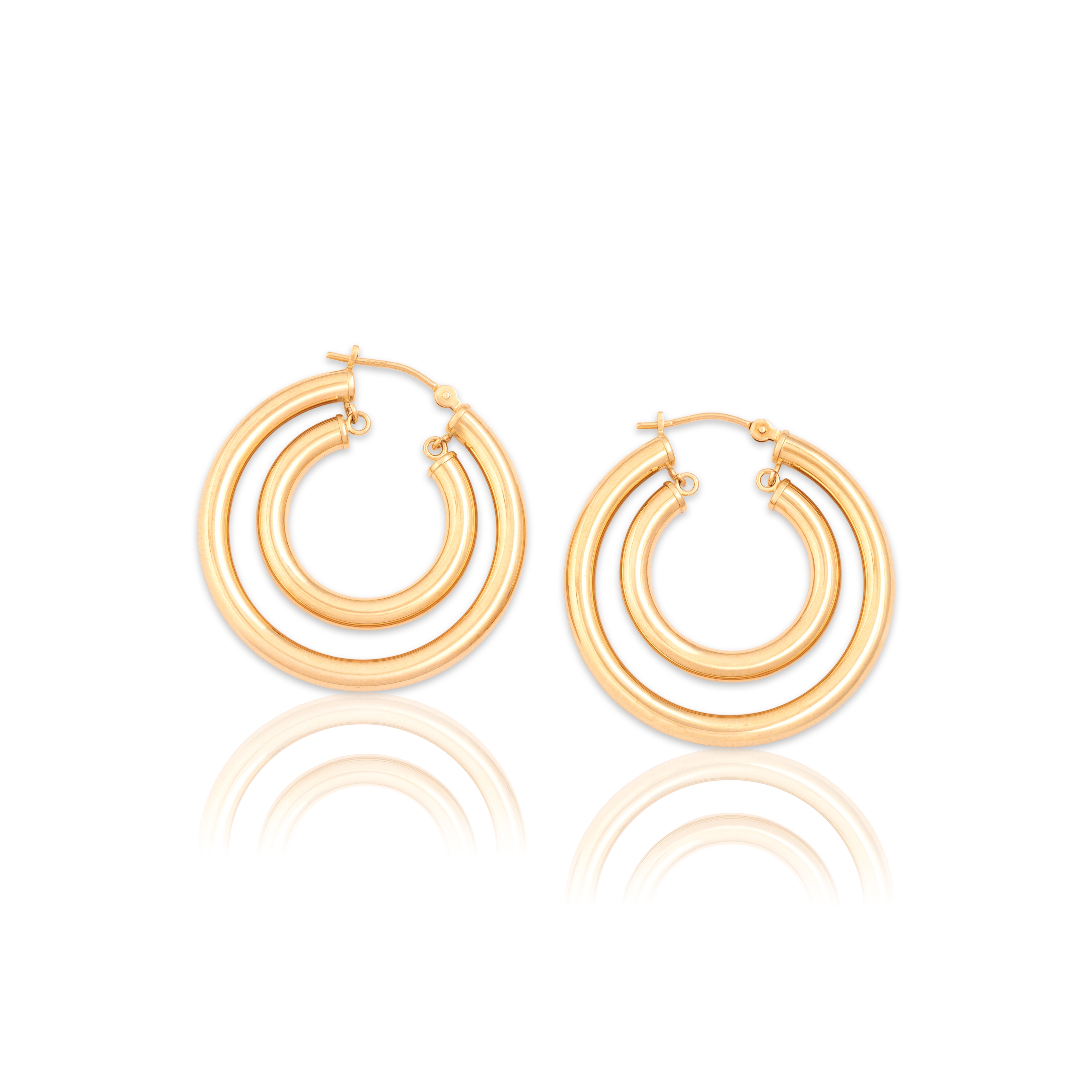 Vintage 14k Yellow Gold Gleaming Duo Dangle Hoop Earrings - Close-up view