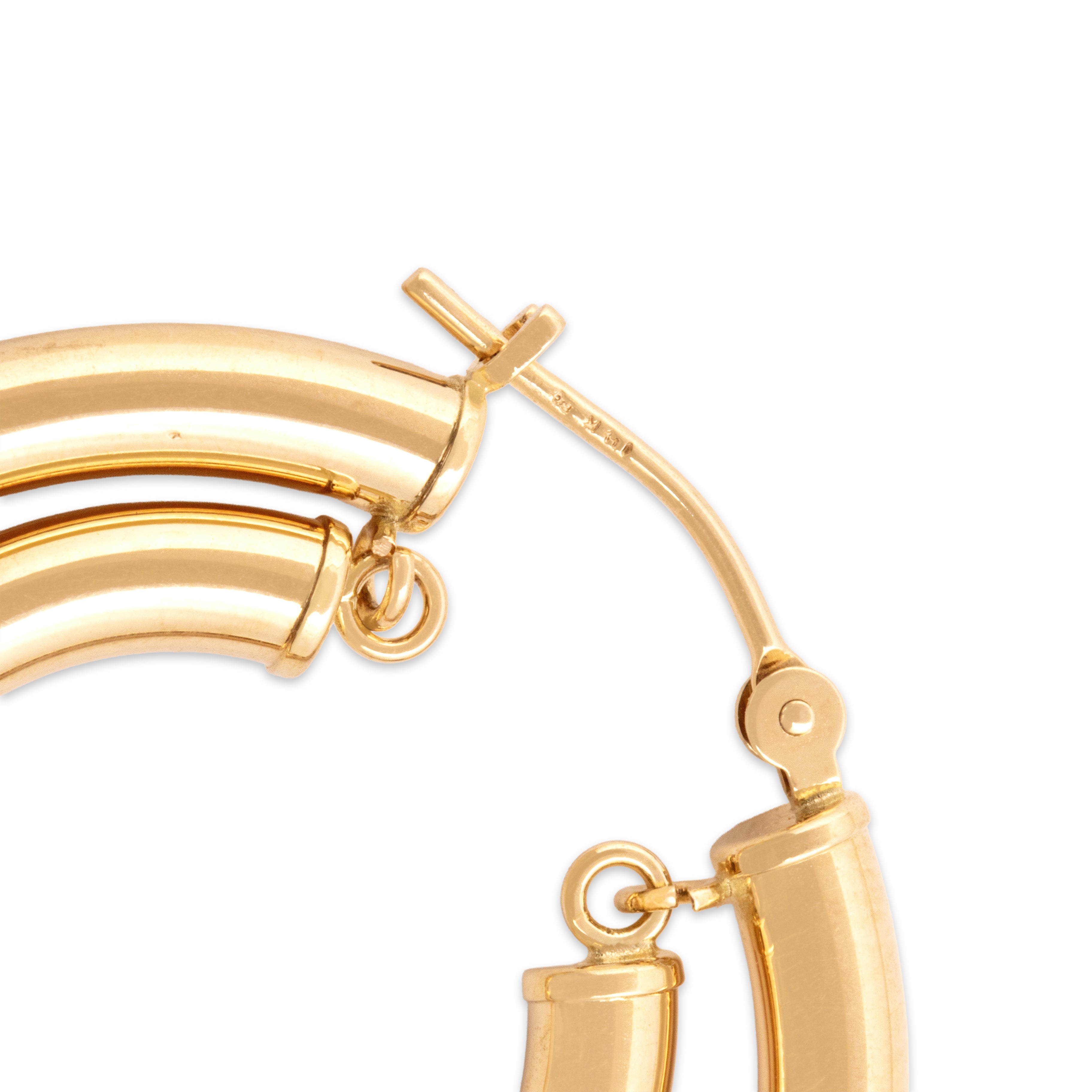 Vintage 14k Yellow Gold Gleaming Duo Dangle Hoop Earrings - clasp view