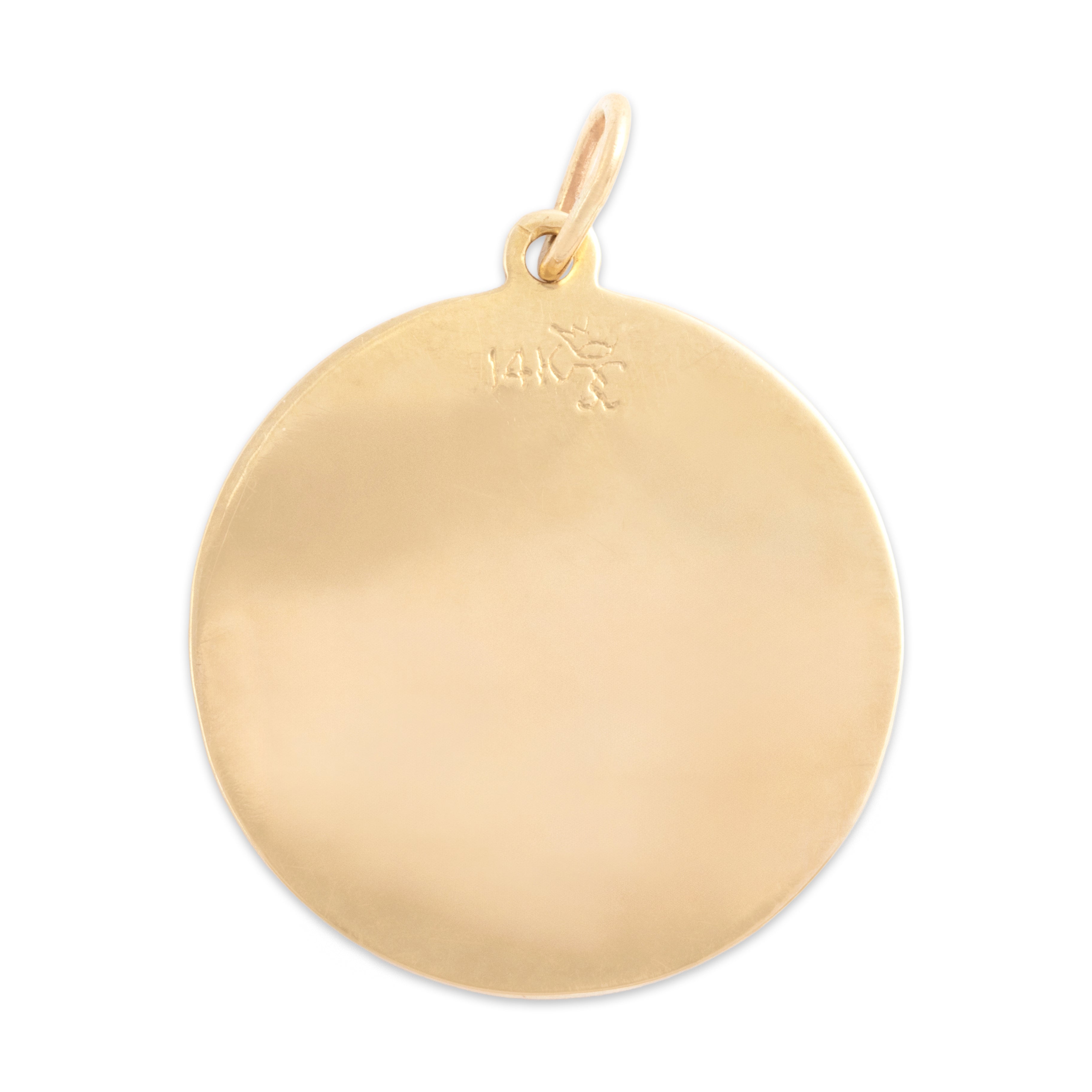 Vintage 14k Yellow Gold Qu'hier Que Demain Medallion Charm / Pendant - Back view