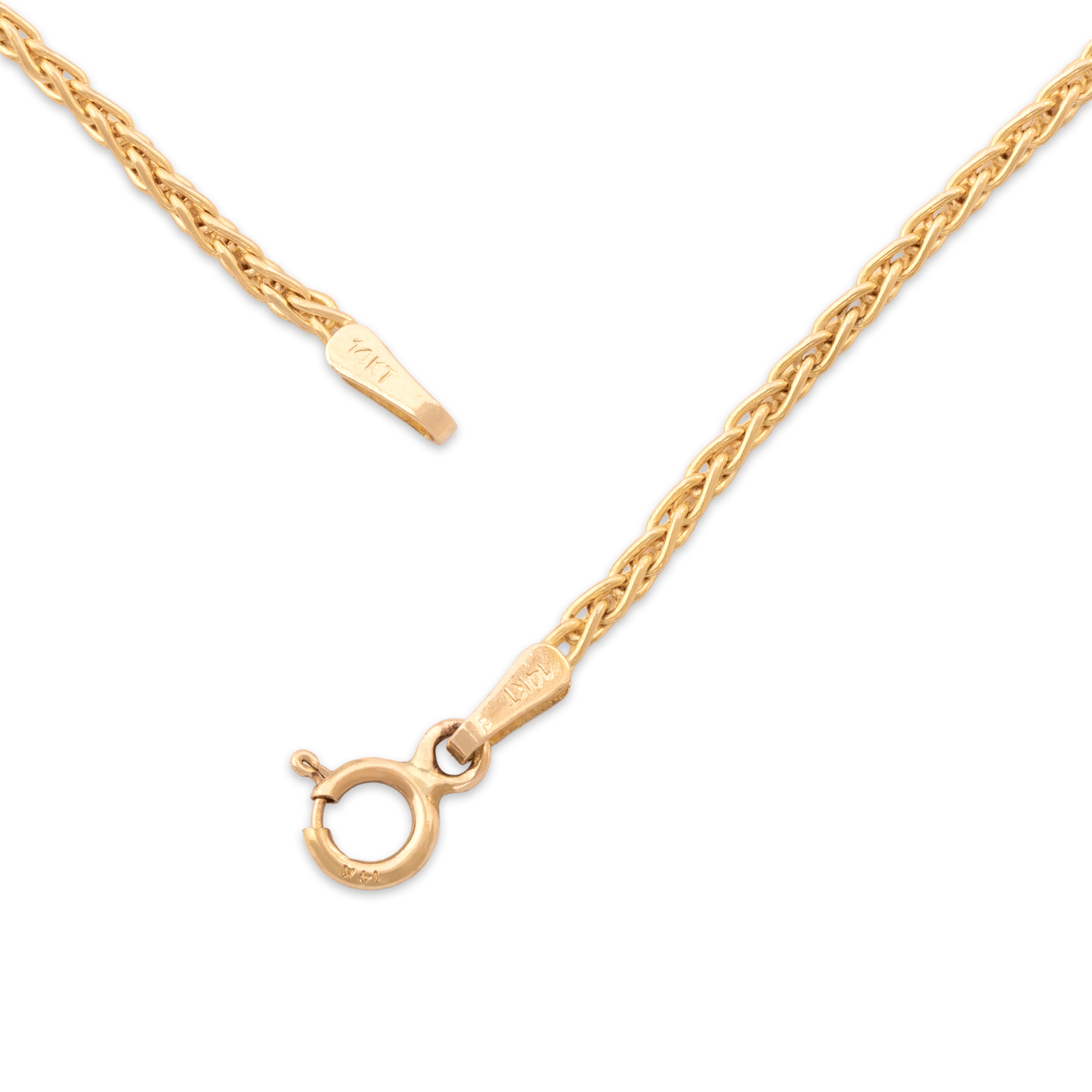 Estate Italian 14k Yellow Gold 1.5mm Sleek Wheat Chain - clasp view