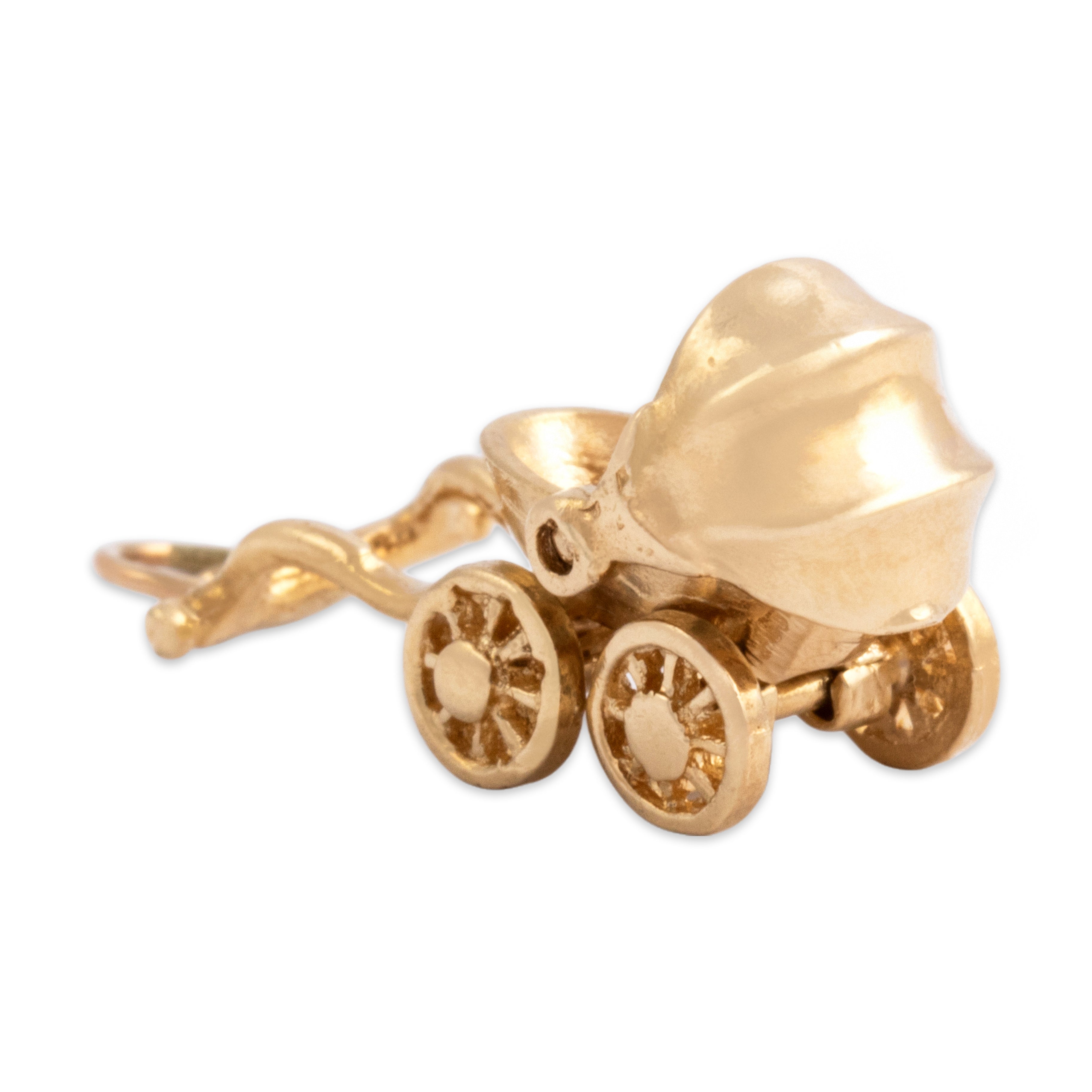 Vintage 14k Yellow Gold Adorable Articulating Baby Carriage Charm / Pendant - detail view #1