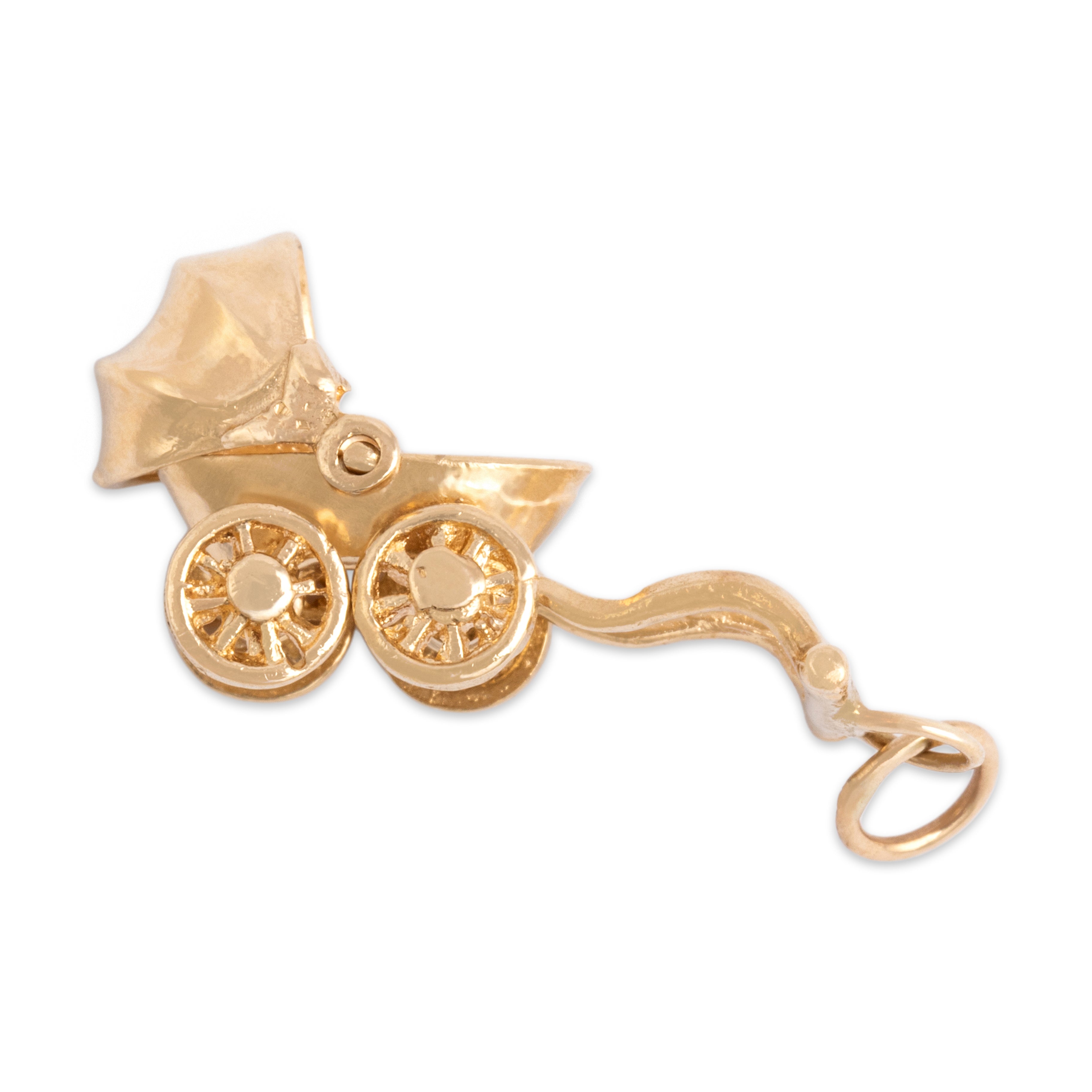 Vintage 14k Yellow Gold Adorable Articulating Baby Carriage Charm / Pendant - detail view #2
