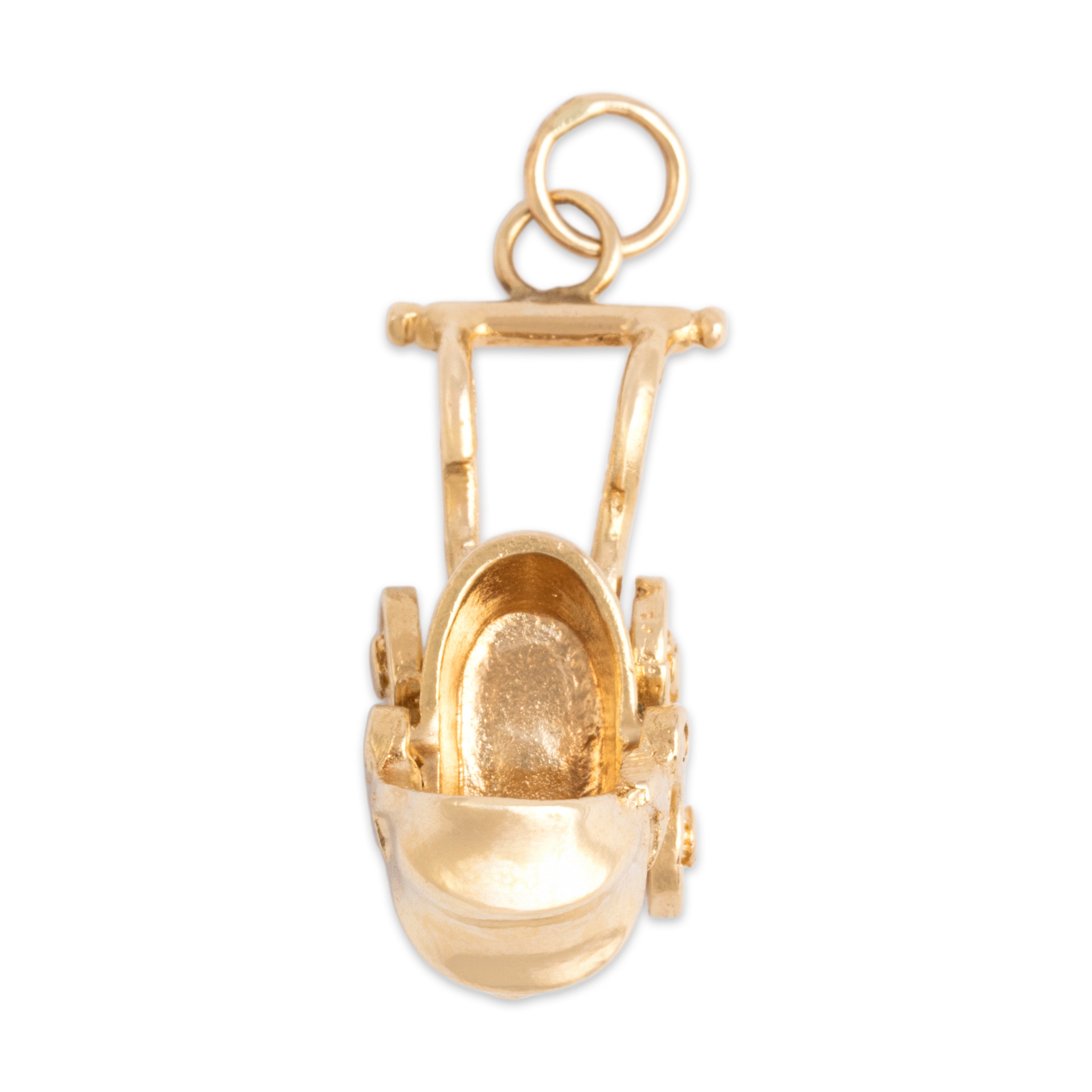 Vintage 14k Yellow Gold Adorable Articulating Baby Carriage Charm / Pendant - detail view #3