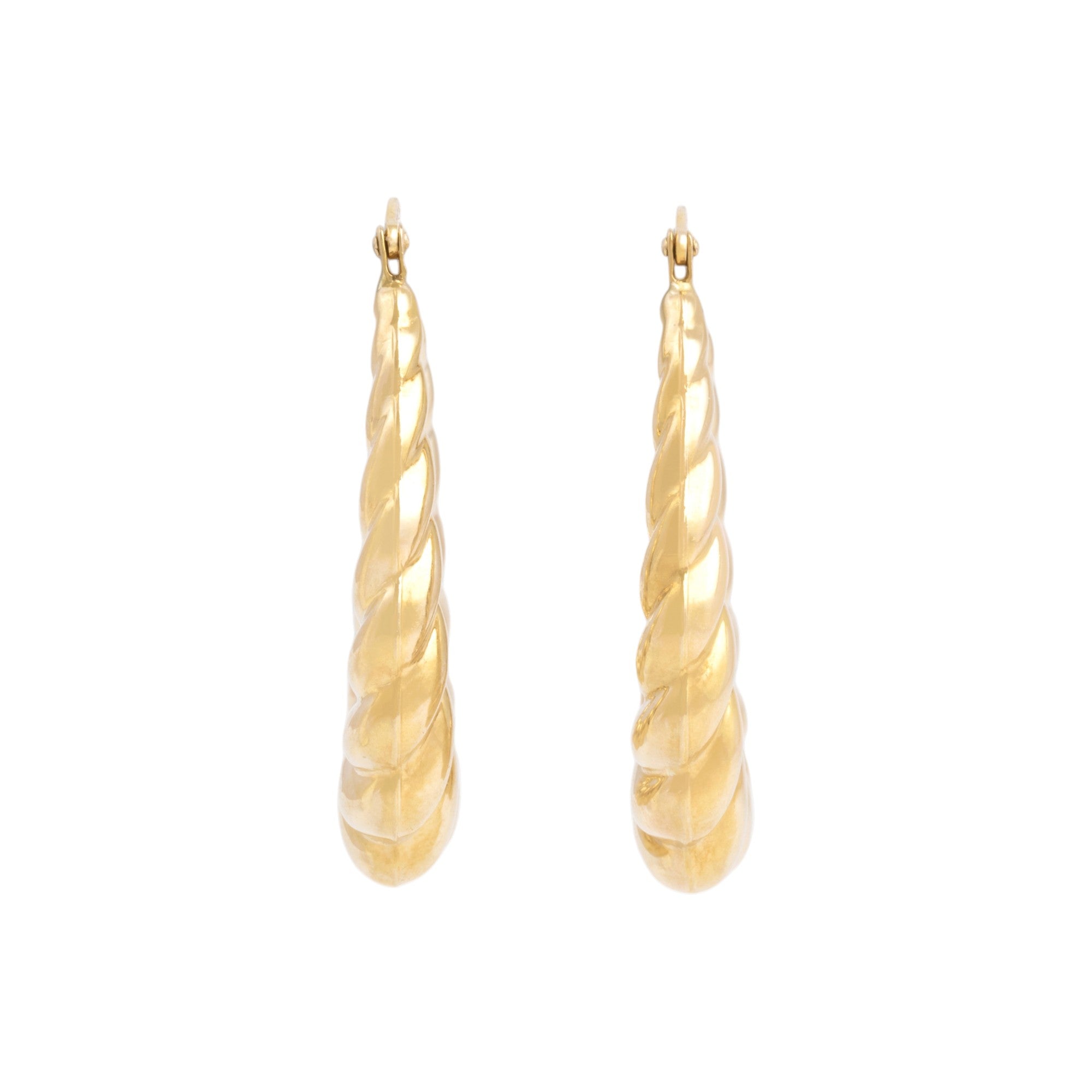 Vintage Italian 14k Yellow Gold Chunky Ribbed Rope Hoop Earrings - Overall view