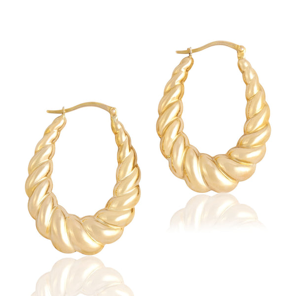 Vintage Italian 14k Yellow Gold Chunky Ribbed Rope Hoop Earrings
