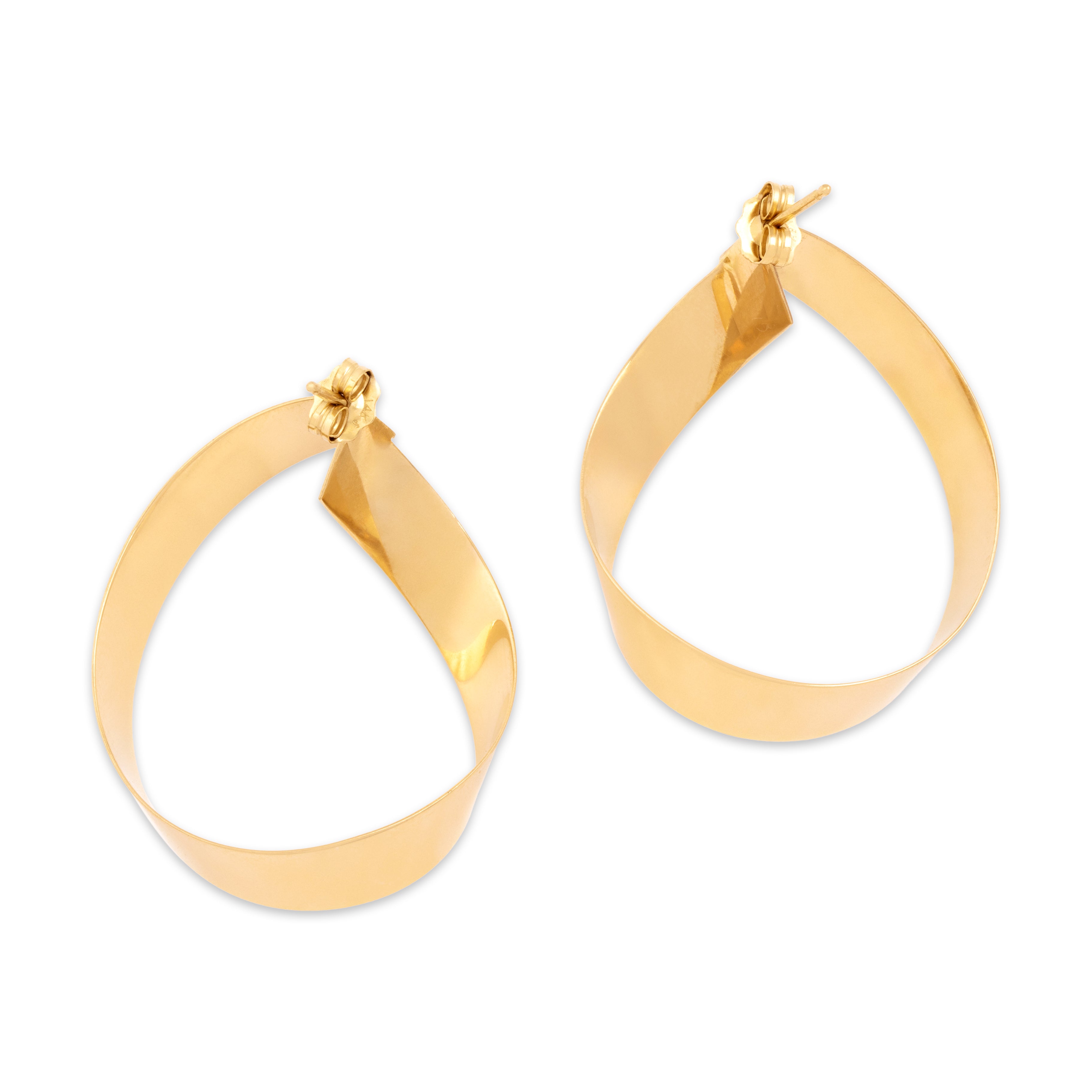 Vintage Large 14k Yellow Gold Ribbon Loop Twist Earrings - Back view