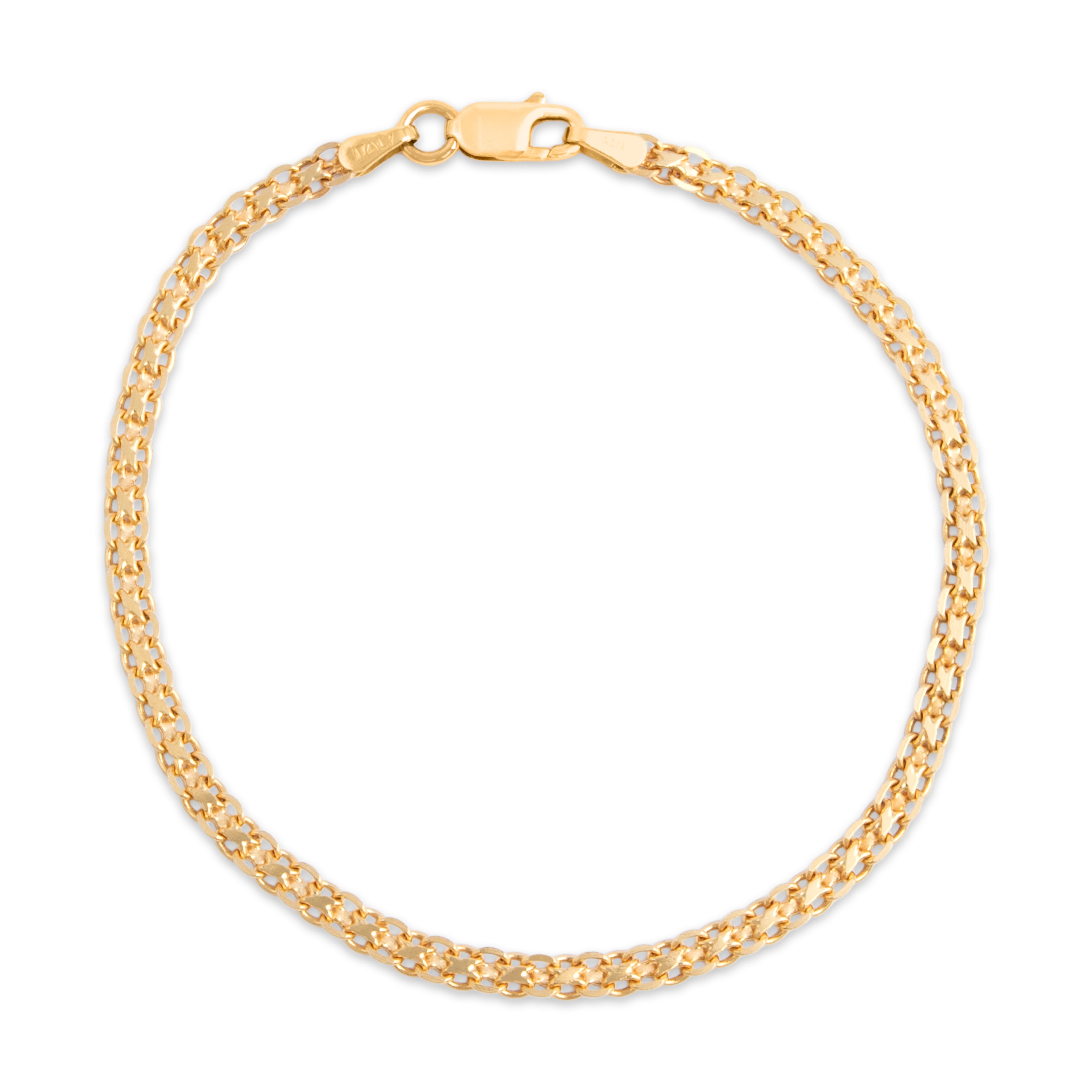 Vintage Italian 14k Yellow Gold Sleek Flat Link Chain Bracelet 7