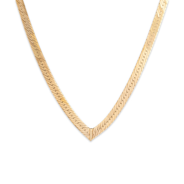 Vintage Italian 14k Yellow Gold Patterned Flat Chain Chevron Necklace 16