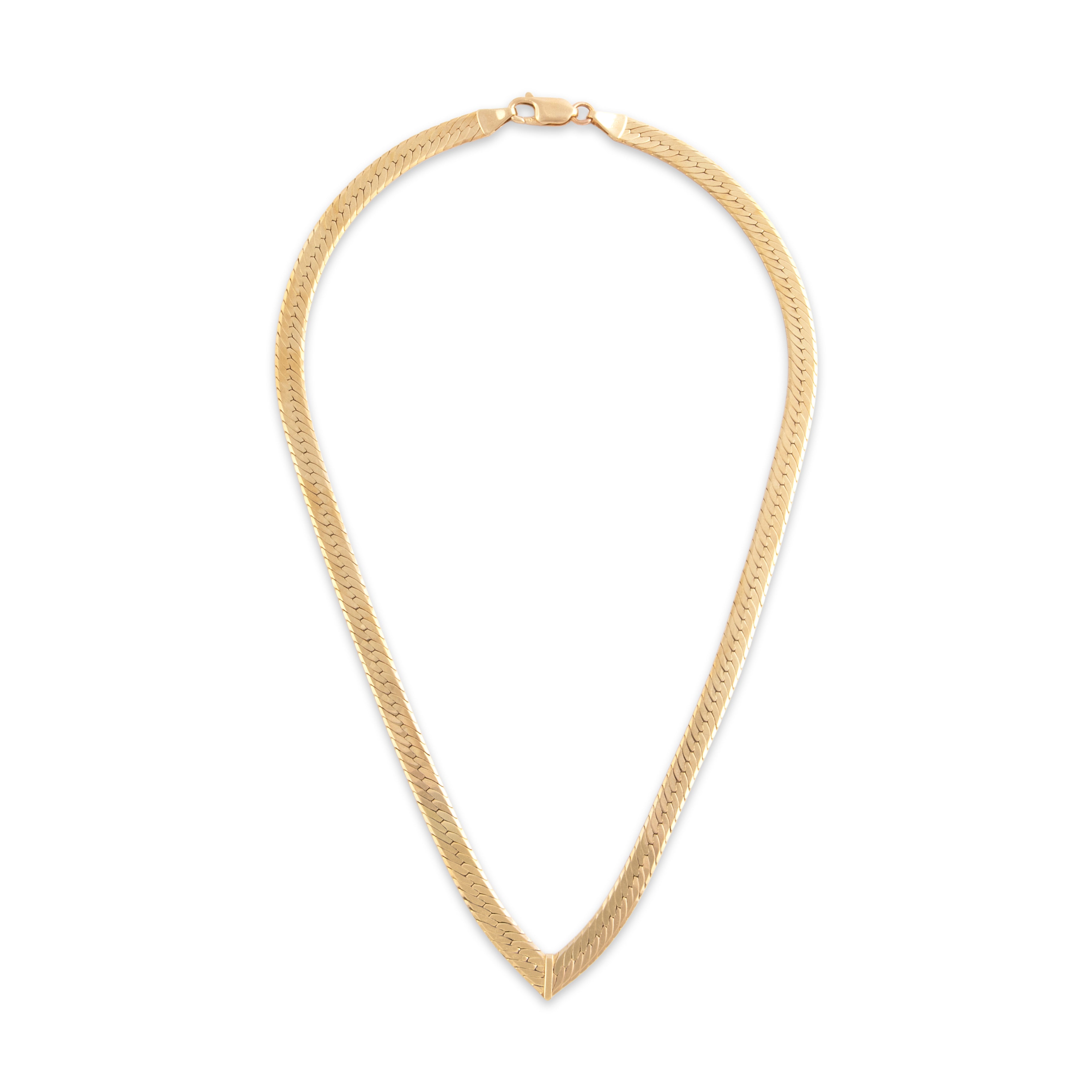 Vintage Italian 14k Yellow Gold Elegant Patterned Flat Chain Chevron Necklace - Overall view