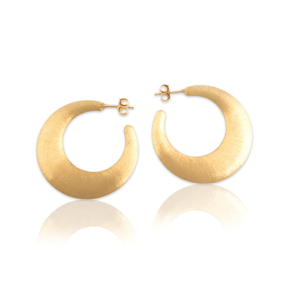 Vintage 14k Yellow Gold Gleaming Brushed Hoop Earrings - Close-up view