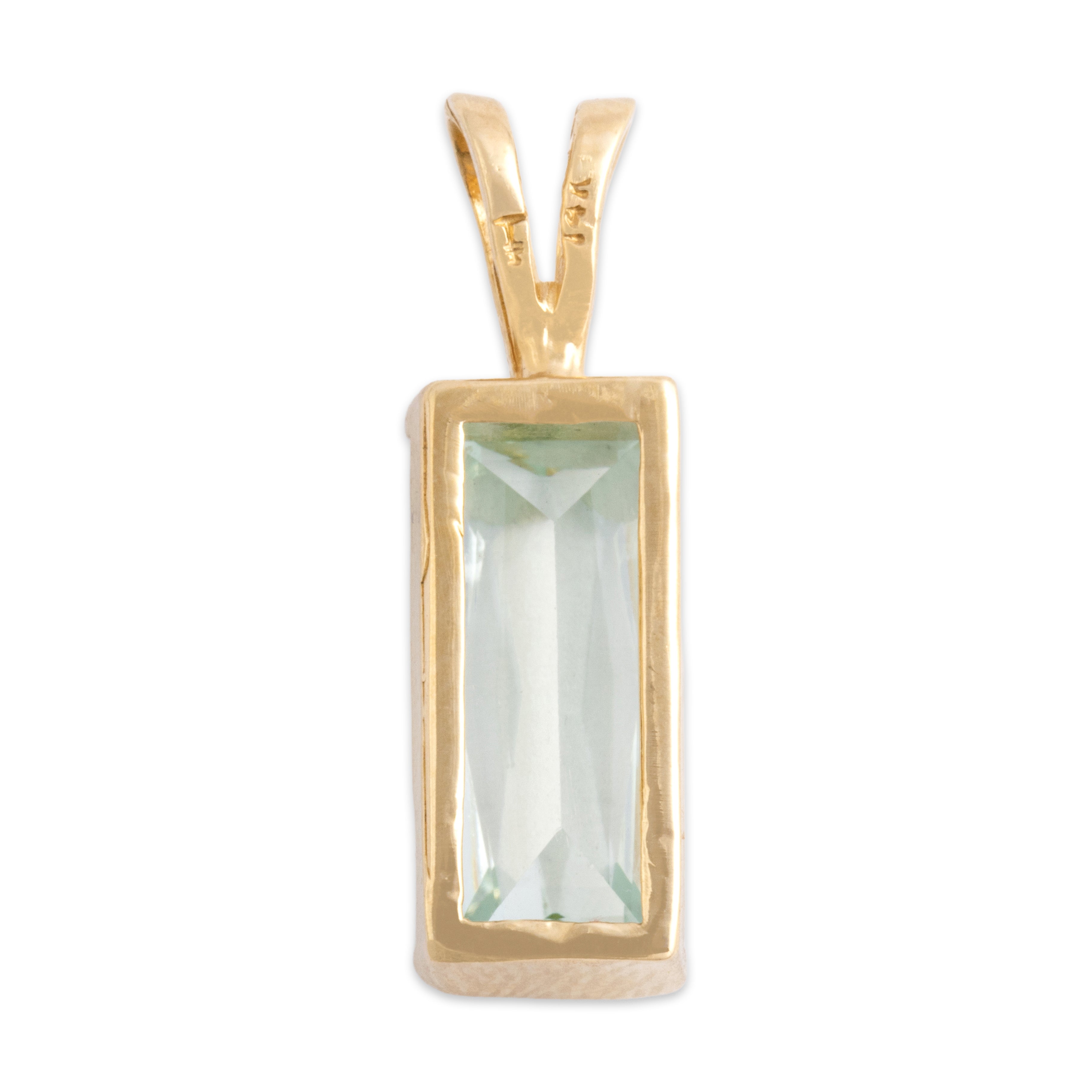 Vintage 14k Yellow Gold 4.71ct Aquamarine Flashing Elongated Modern Cut Pendant - Back view