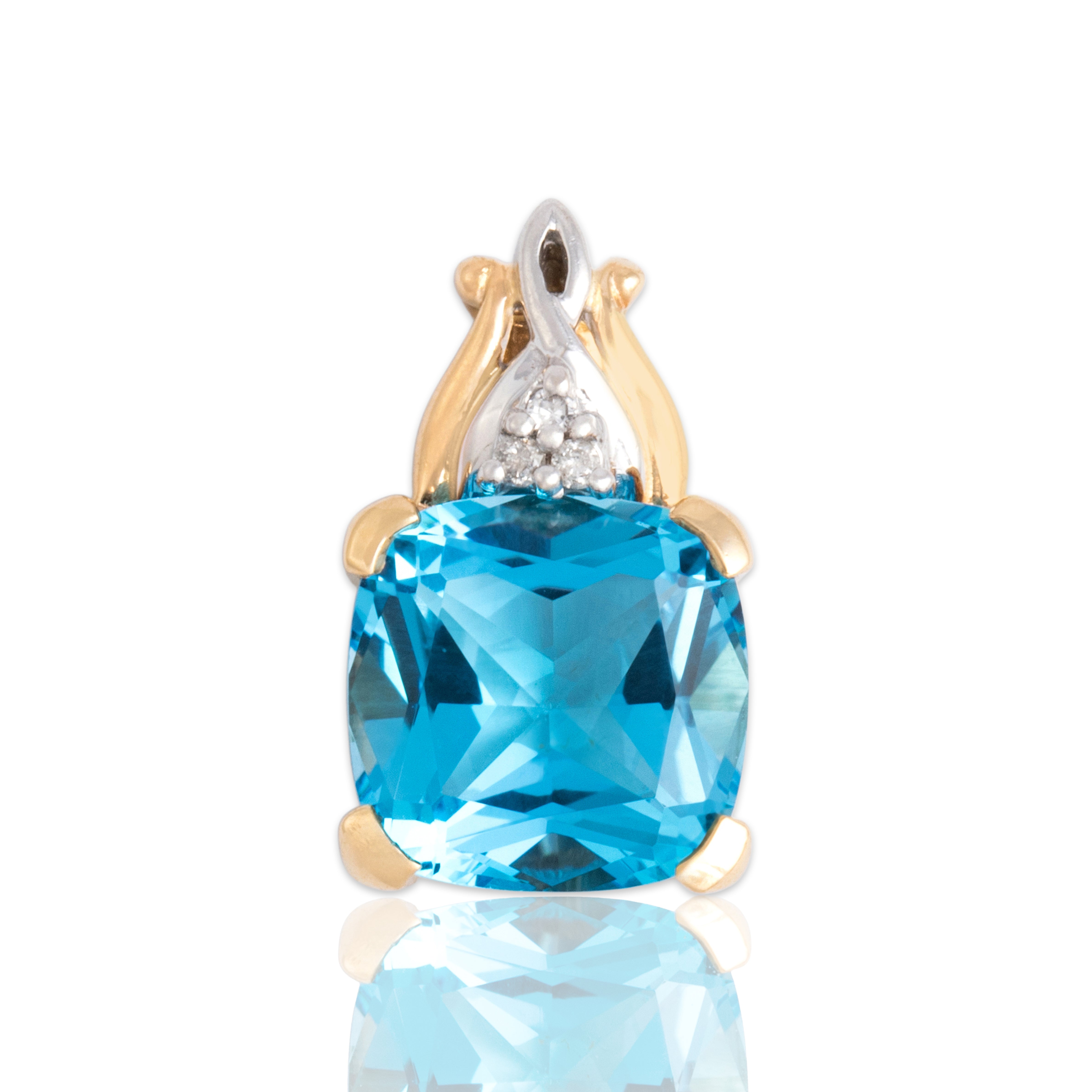 Vintage 14k Yellow & White Gold 4.7ct Blue Topaz Diamond Twist Detail Cushion Pendant - Close-up view