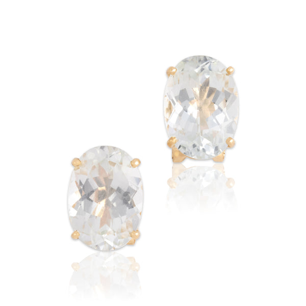 Vintage 14k Yellow Gold 13.65cttw Pale Blue Topaz Flashing Icy Omega Back Earrings