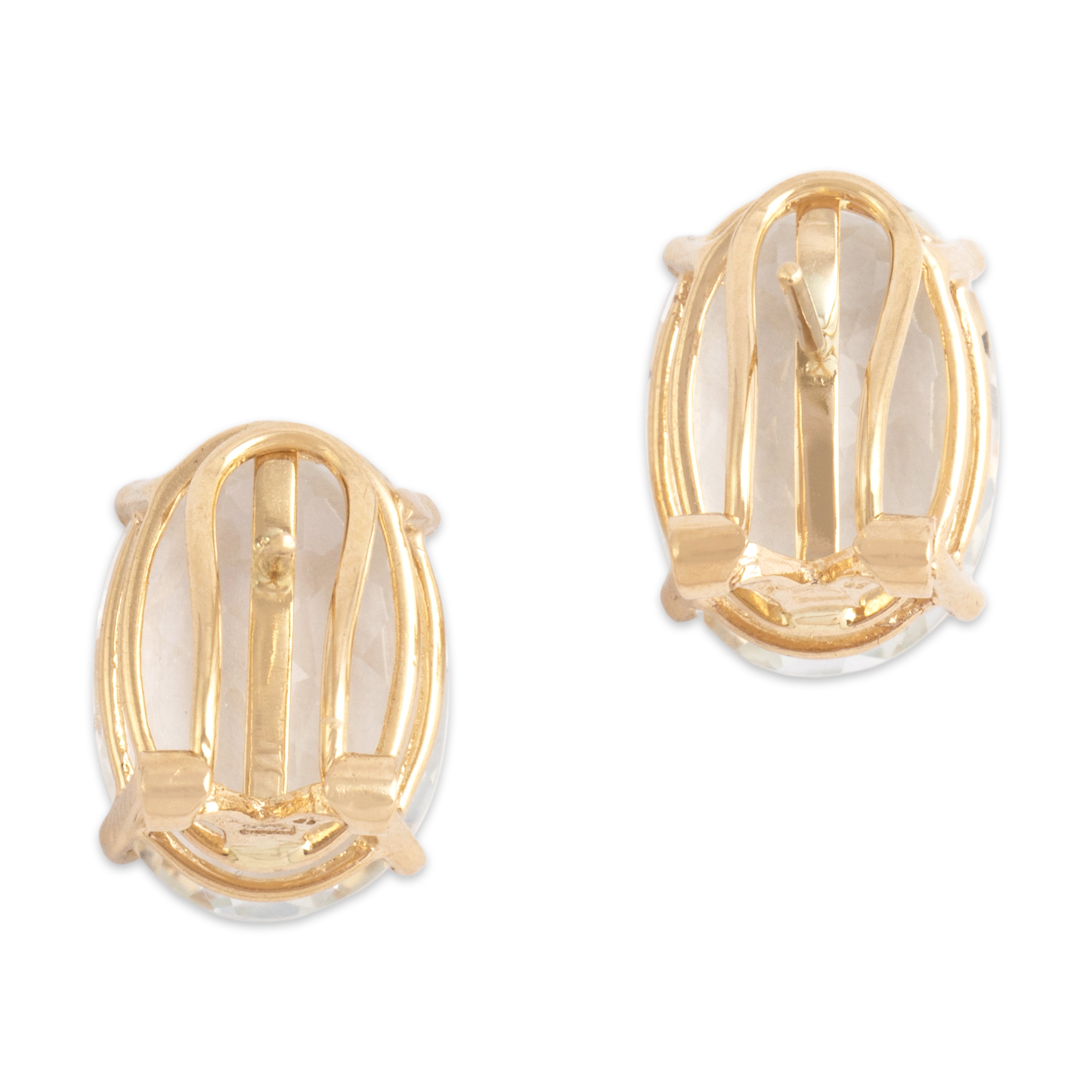 Vintage 14k Yellow Gold 13.65cttw Pale Blue Topaz Flashing Icy Oval Omega Back Earrings - Back view